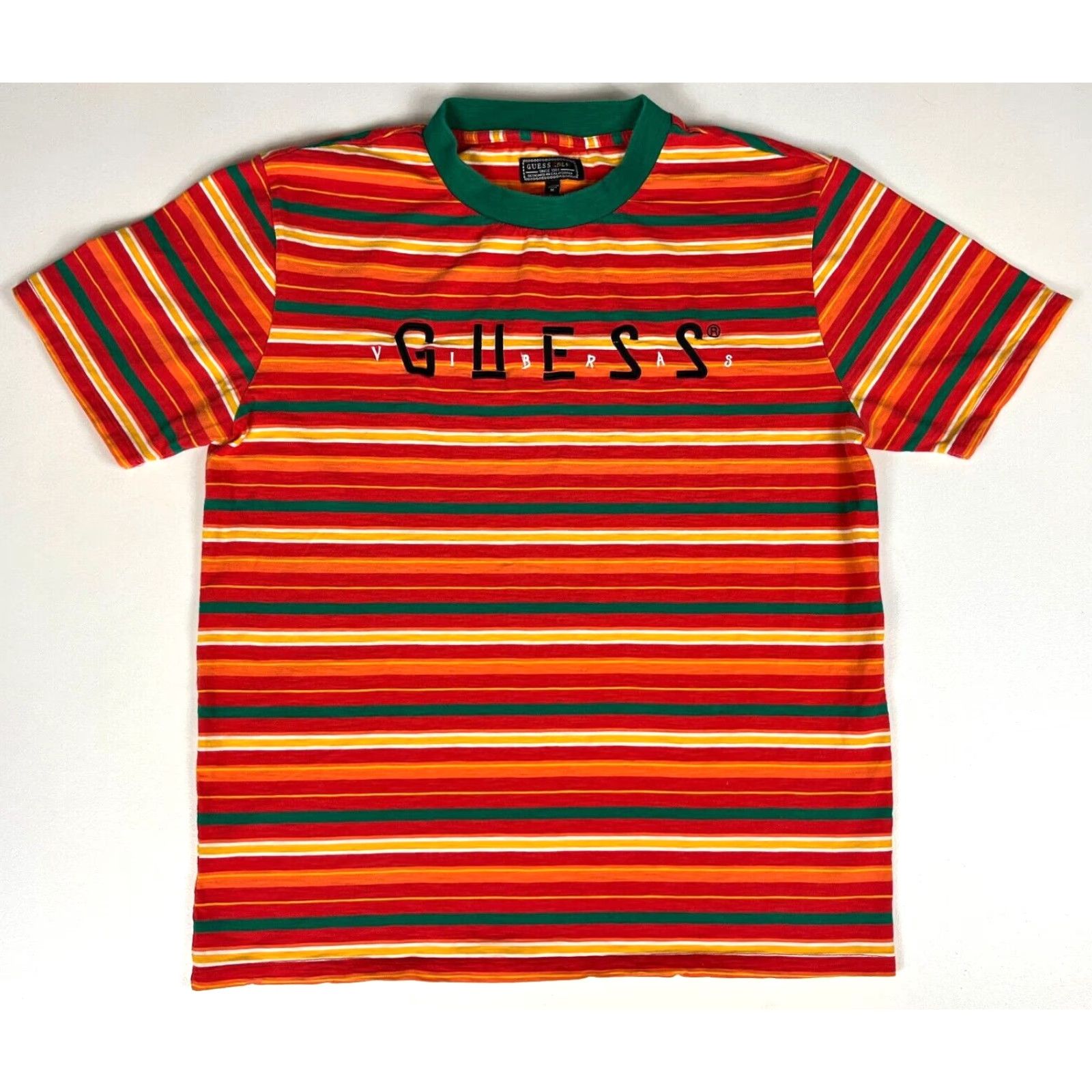 Guess GUESS T-Shirt Men's Vibras Striped Embroidered Sz M Multicolor Cotton Crew Neck Short Sleeve Embroidered Mens Size US M / EU 48-50 / 2 - 2 Thumbnail