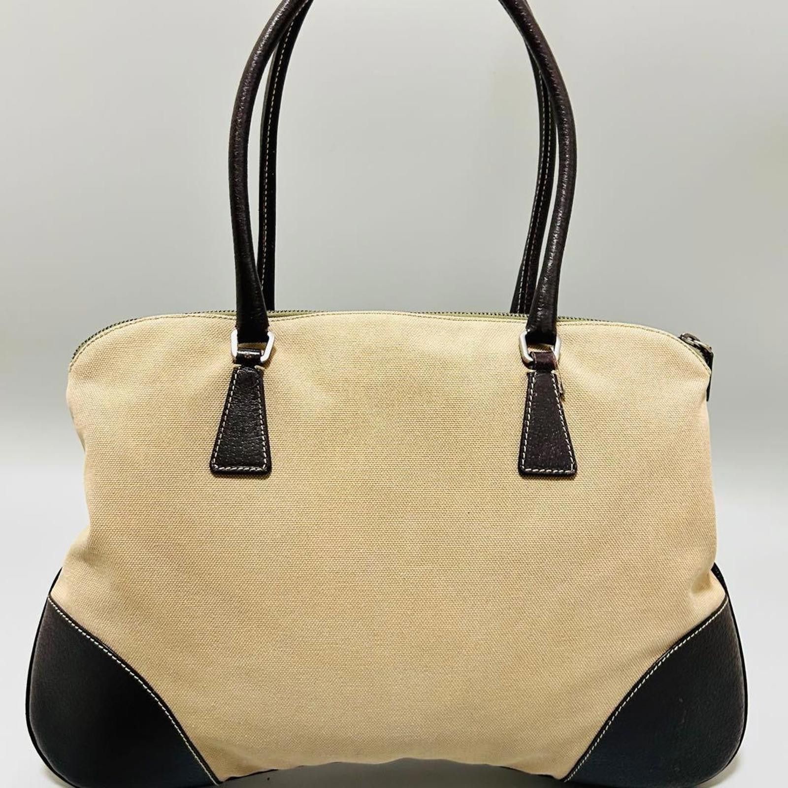 Prada Prada - Beige and Black Canvas Tote Bag Size ONE SIZE - 3 Thumbnail