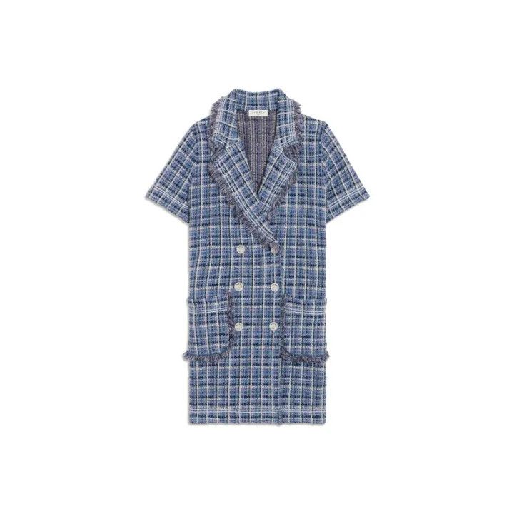Sandro Sandro Blue Tweed Double-Breasted Dress 0079 Size S / US 4 / IT 40 - 1 Thumbnail