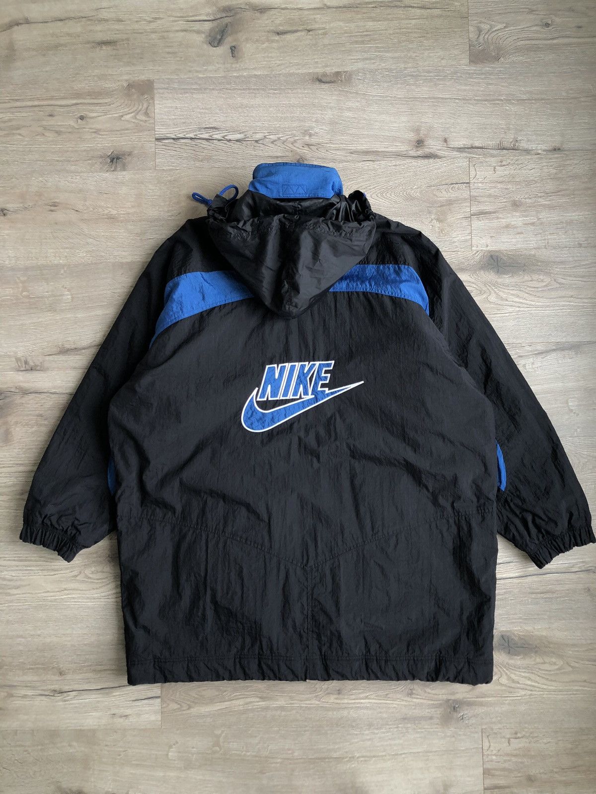 Image of Nike Premier 90’S Big Logo Parkas Jacket Vintage in Black/Blue, Men's (Size 2XL)