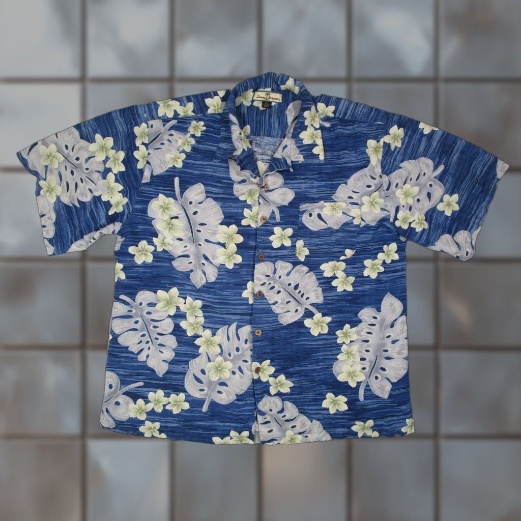 Tommy Bahama VINTAGE Tommy Bahama Shirt Men 2XL Blue Floral Silk Button Up Camp Loop Collar Shirt Size US XXL / EU 58 / 5 - 1 Thumbnail