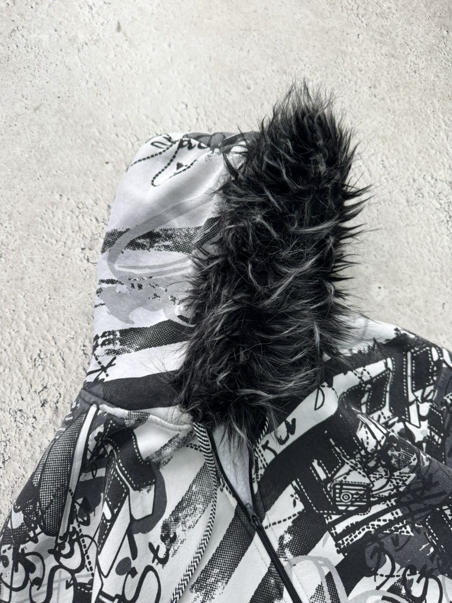 If Six Was Nine y2k fur fuzzy hoodie over print hysteric glamour jacket Size US XL / EU 56 / 4 - 6 Thumbnail