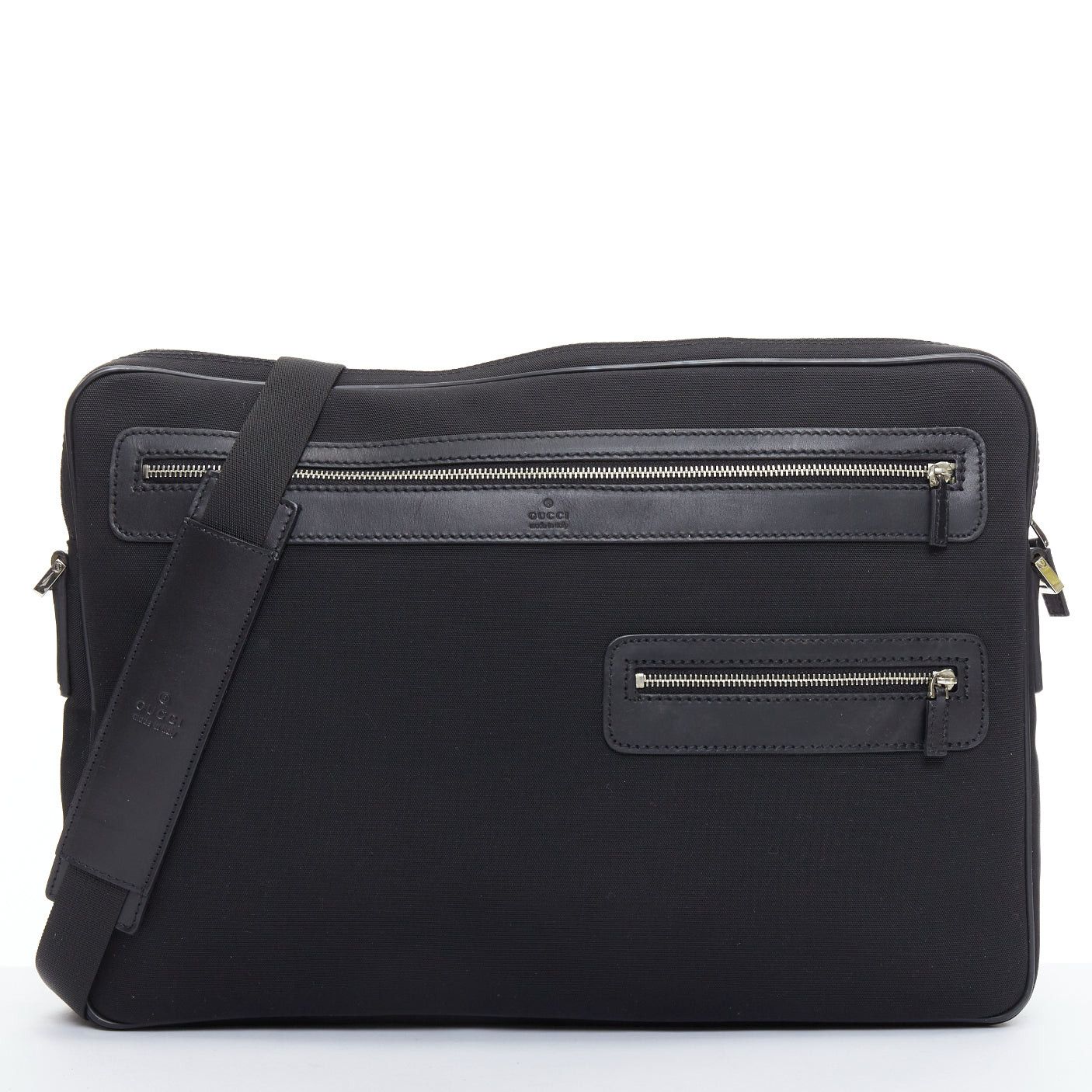 Gucci GUCCI VINTAGE black nylon leather trim crossbody messenger laptop bag Size ONE SIZE - 1 Thumbnail