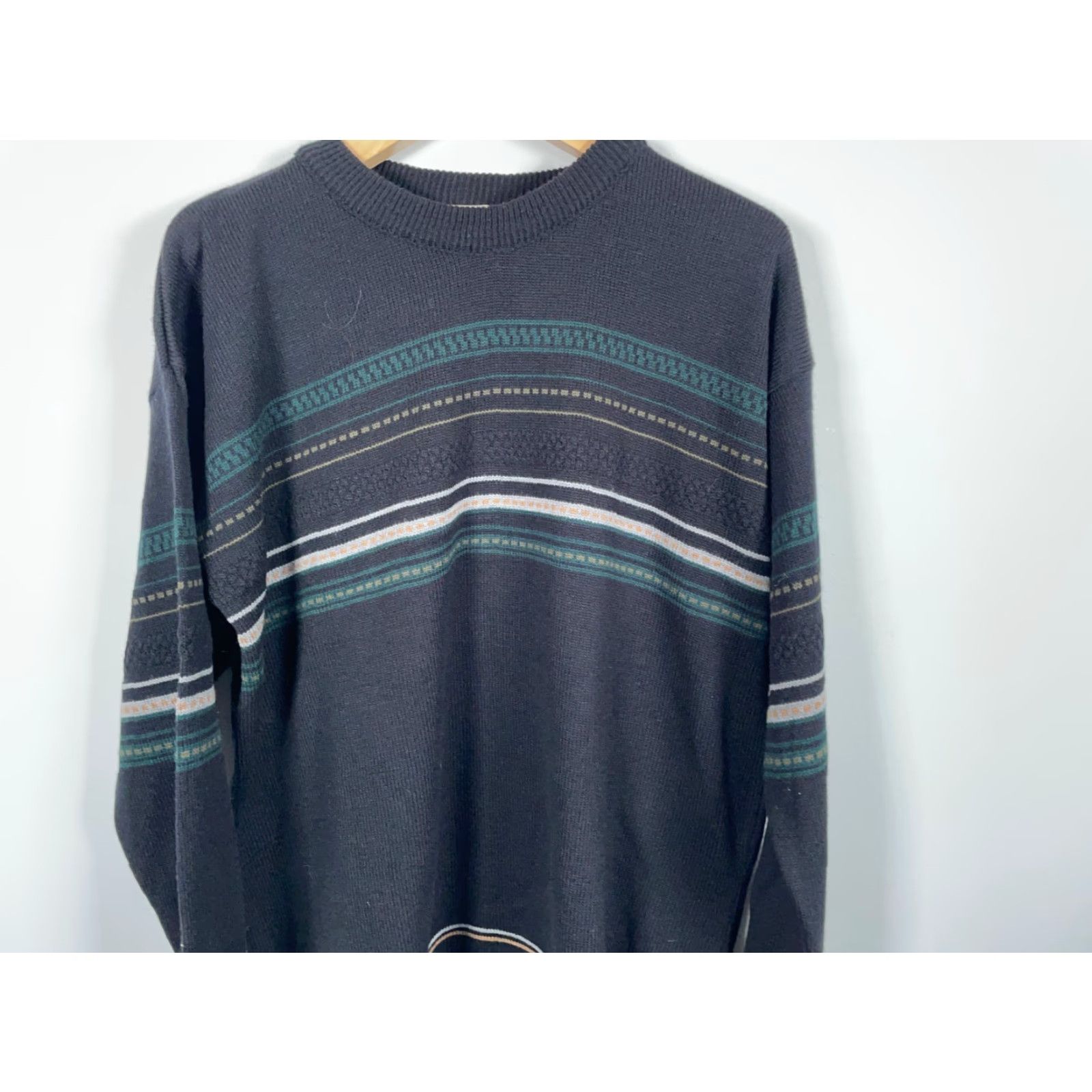 Vintage VINTAGE County Seat Sweater Shirt XL Men Black Green Striped Knit Crewneck Acrylic Knit VTG Pullover Size US XL / EU 56 / 4 - 4 Thumbnail