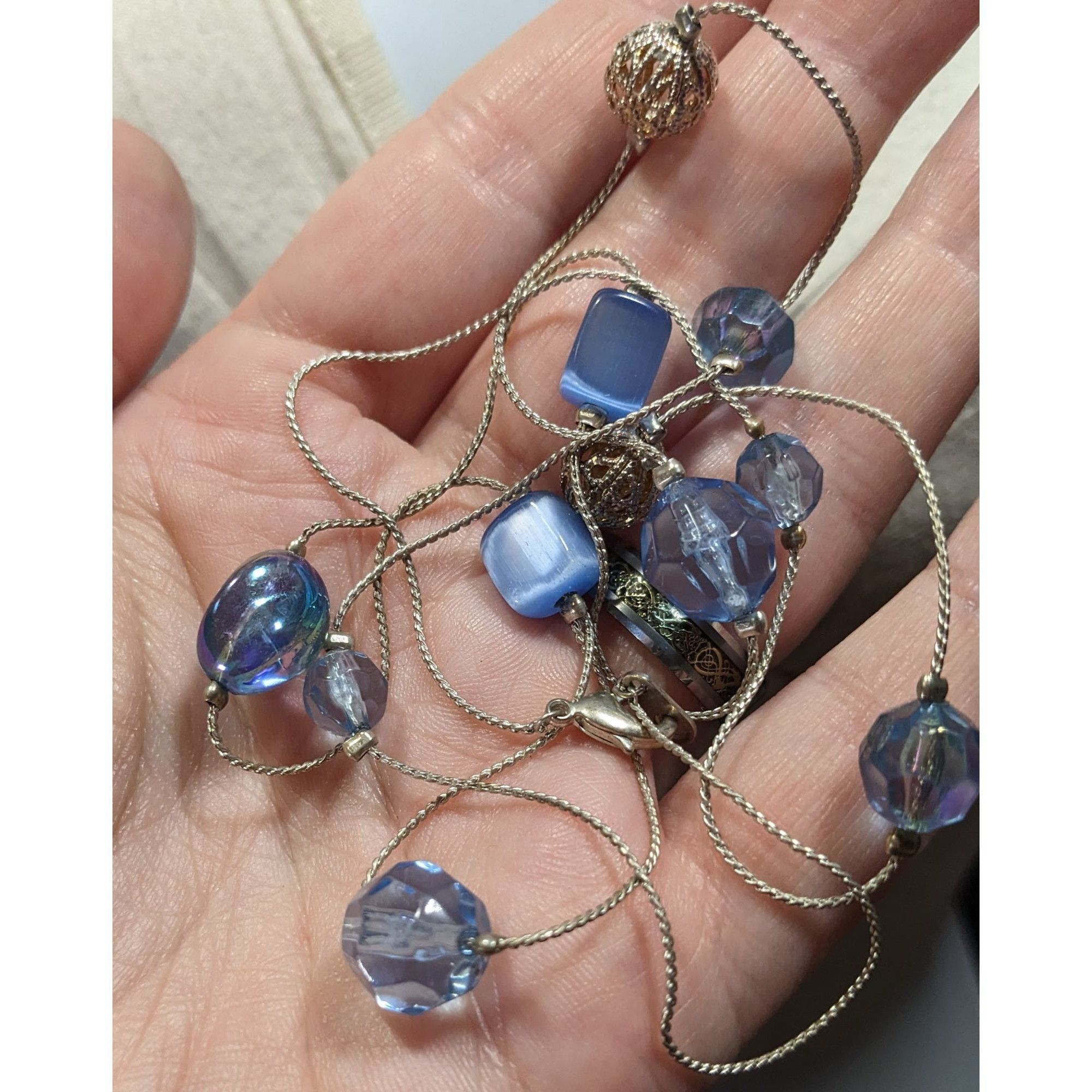 Other Casual Blue And Silver Tone Beaded Station Necklace Size ONE SIZE - 3 Thumbnail