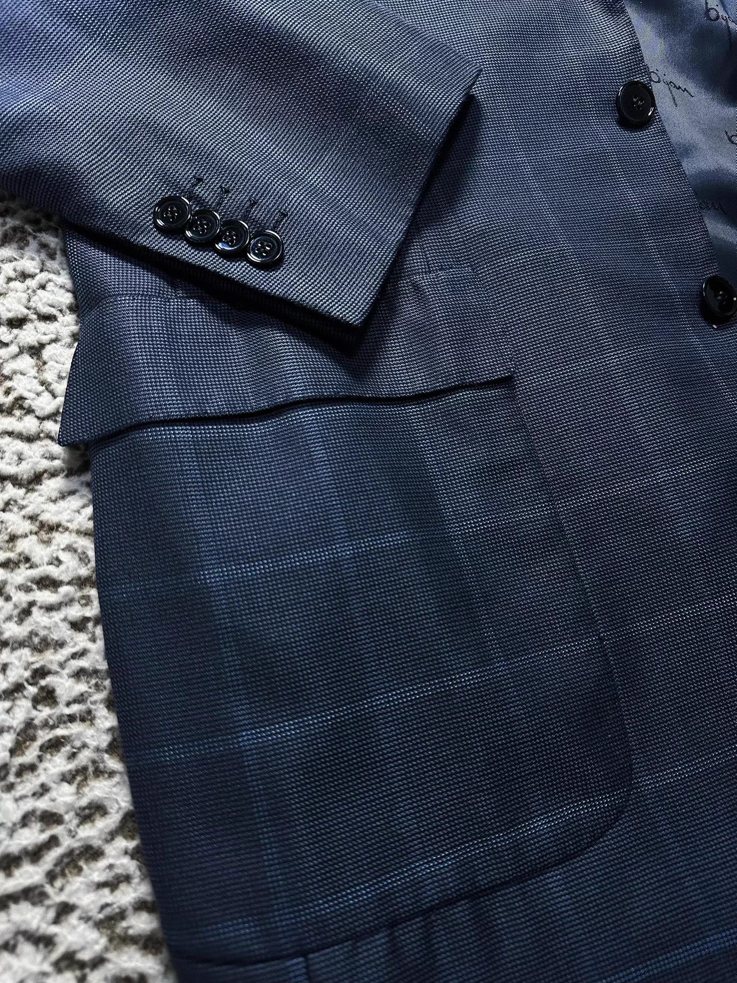 BIJAN Bijan Navy Windowpane Silk Wool Blazer 52 Size US L / EU 52-54 / 3 - 3 Thumbnail