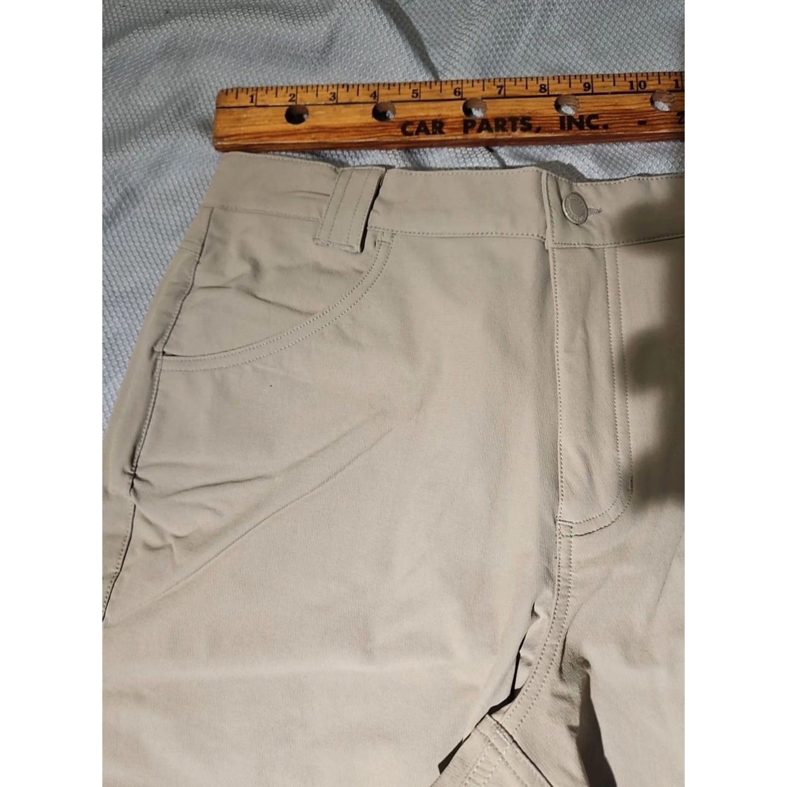 Vintage burlebo Challenger Pants Mens M Beige Chino Knit Polyester Spandex Regular Straight Front Pocket Logo 30in Inseam Vintage No Size US 31 - 3 Thumbnail