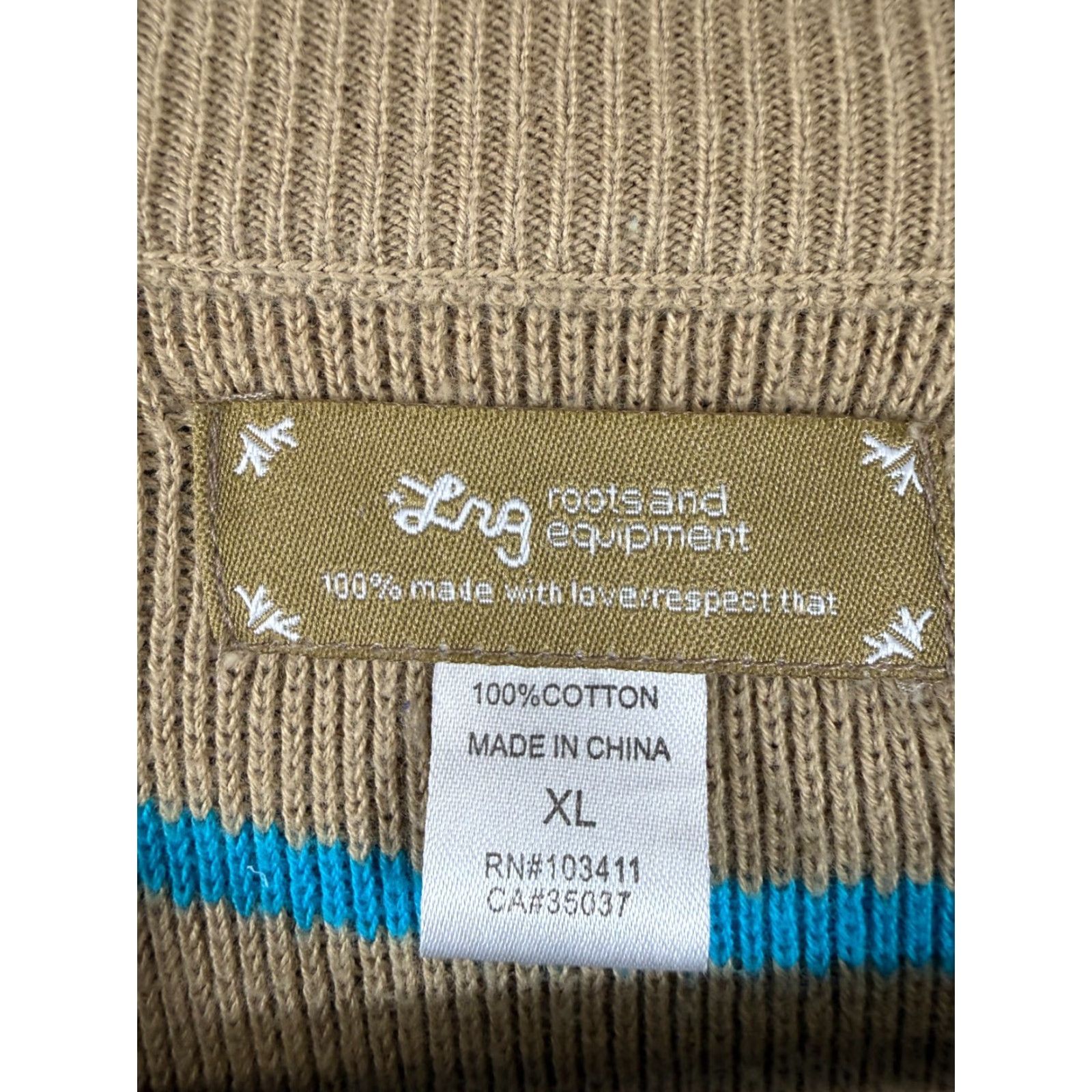 Roots Lifted Research Group LRG Sweater Mens XL Beige Striped Roots And Equipment Long Sleeve Crew Neck Knit Logo Pullover Size US XL / EU 56 / 4 - 6 Thumbnail