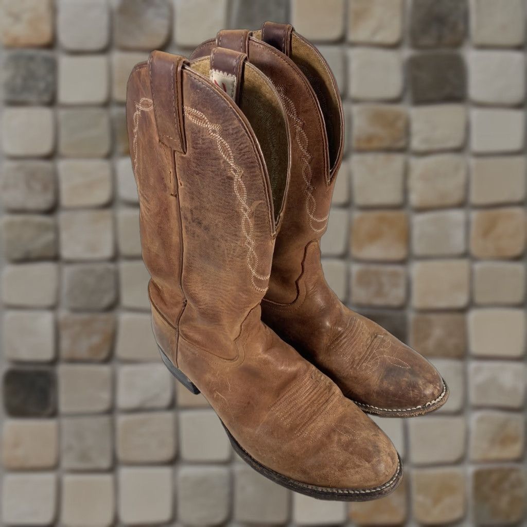 Tony Lama VINTAGE Tony Lama Boots Women 7.5 B Brown Leather 12 Inch Western Rodeo Style 1750 Womens Size US 8 / IT 38 - 1 Thumbnail