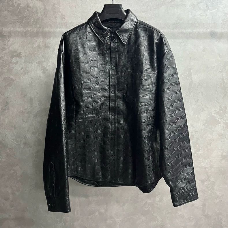 Balenciaga Balenciaga Black leather jacket with full logo Size US S / EU 44-46 / 1 - 1 Thumbnail