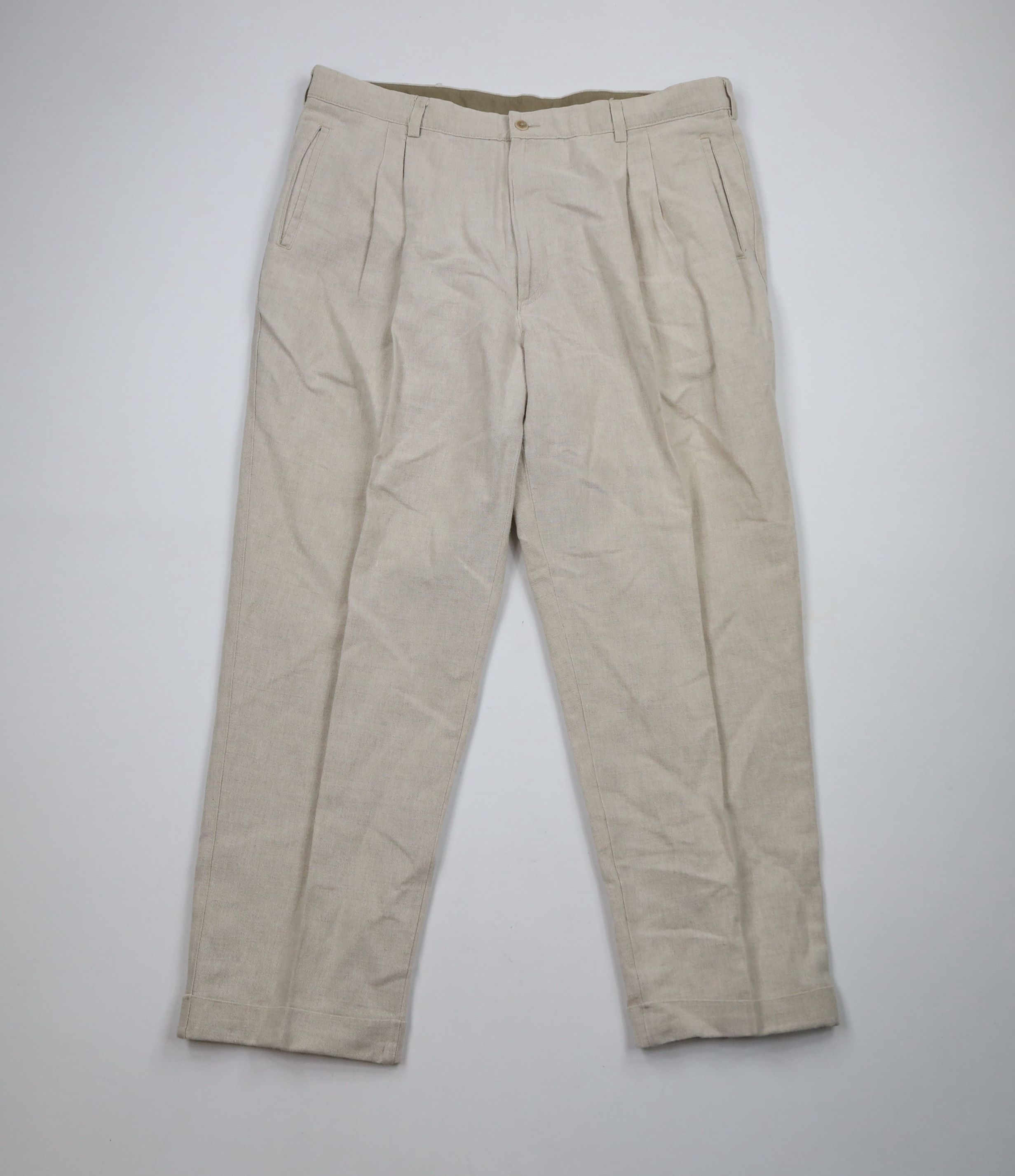 Vintage Vintage 90s Streetwear Cuffed Linen Blend Chino Pants Size US 38 / EU 54 - 1 Thumbnail