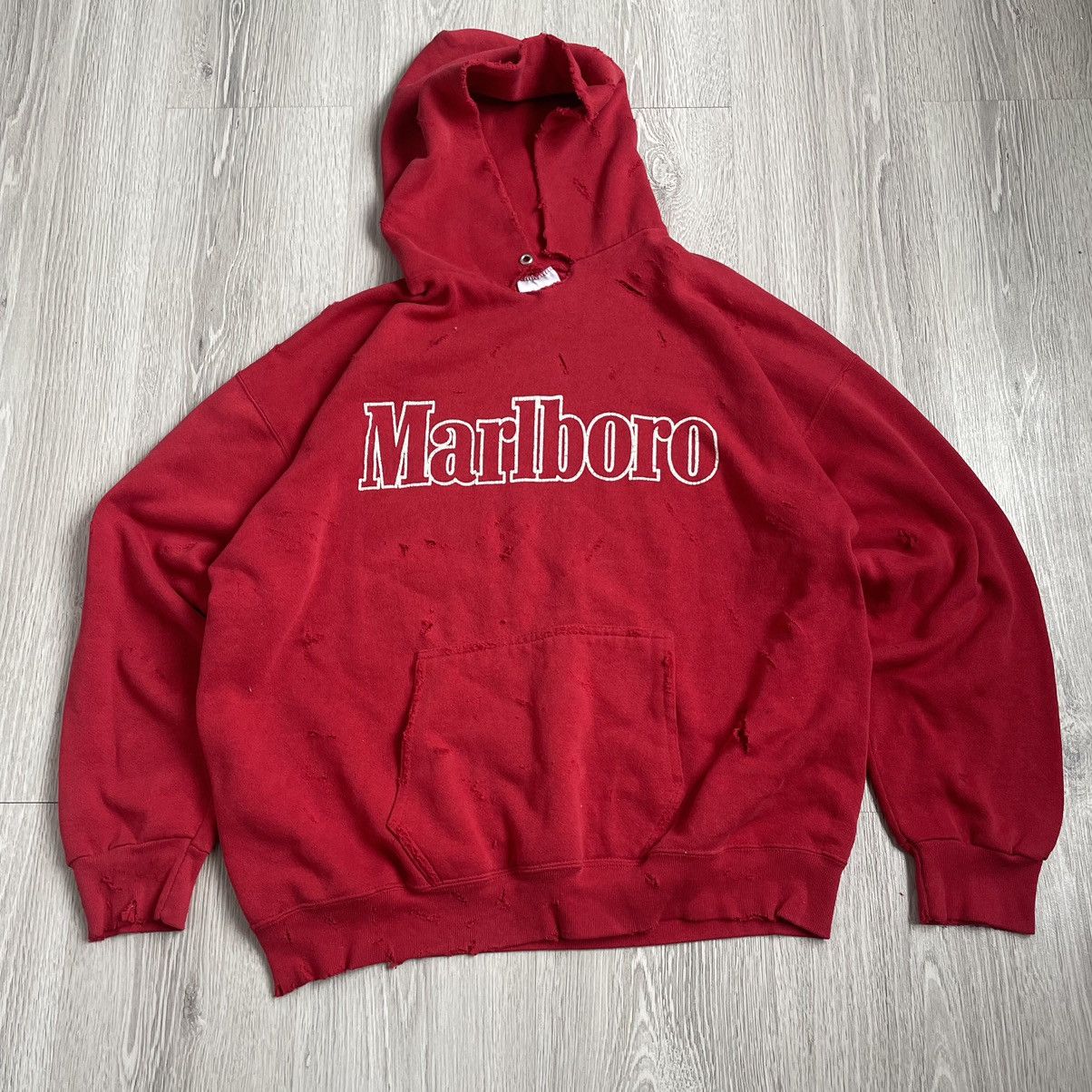 Marlboro Marlboro Distressed Hoodie Tultex 90s Size US XL / EU 56 / 4 - 2 Thumbnail