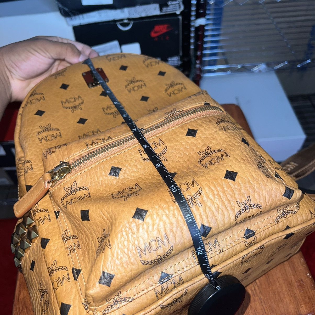 MCM MCM Stark Side Studs Backpack Cognac Visetos Size ONE SIZE - 17 Thumbnail