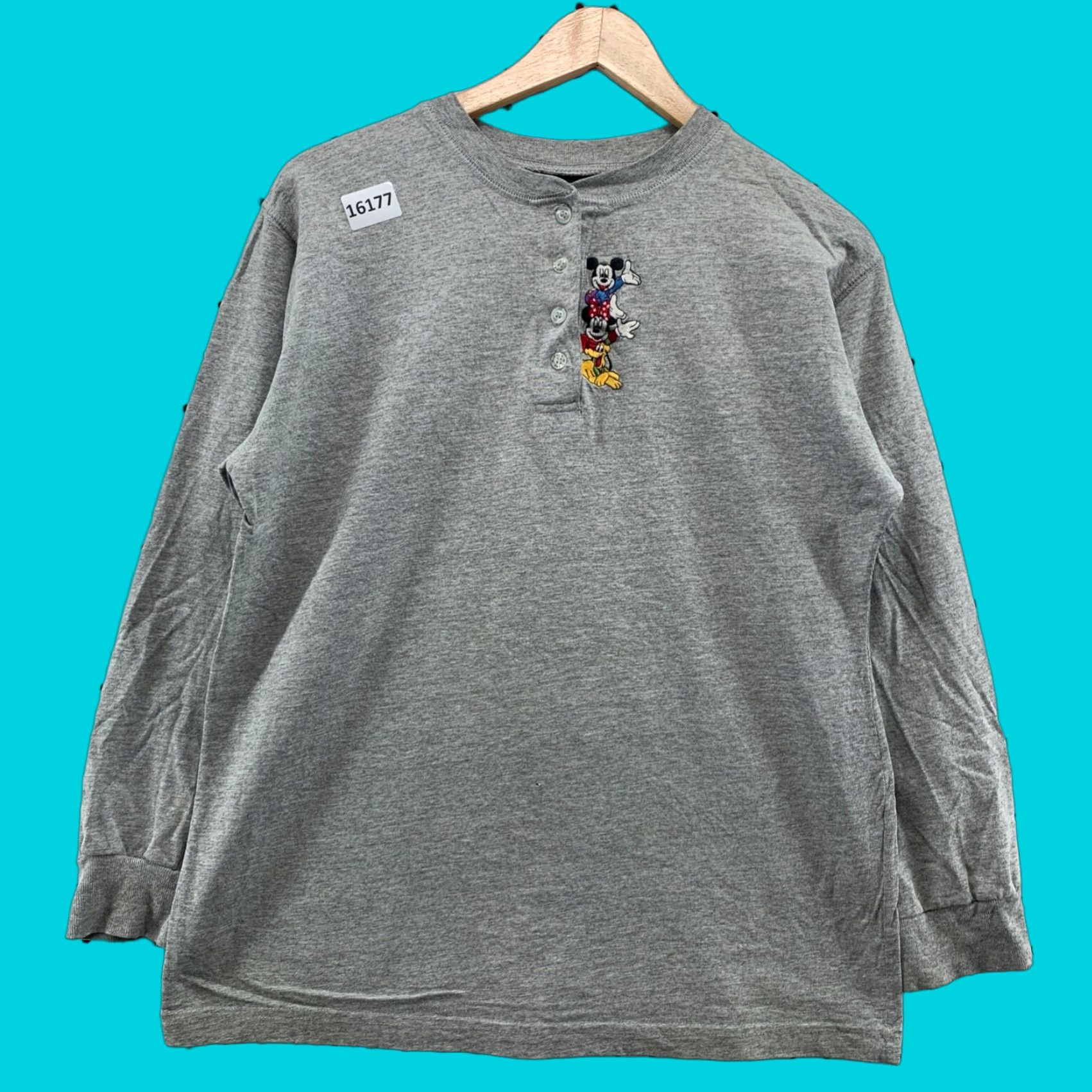 Mickey Unlimited Vintage Mickey Unlimited Henley Shirt Gray Long Sleeve Adult Medium Cartton TEE Size US M / EU 48-50 / 2 - 1 Thumbnail