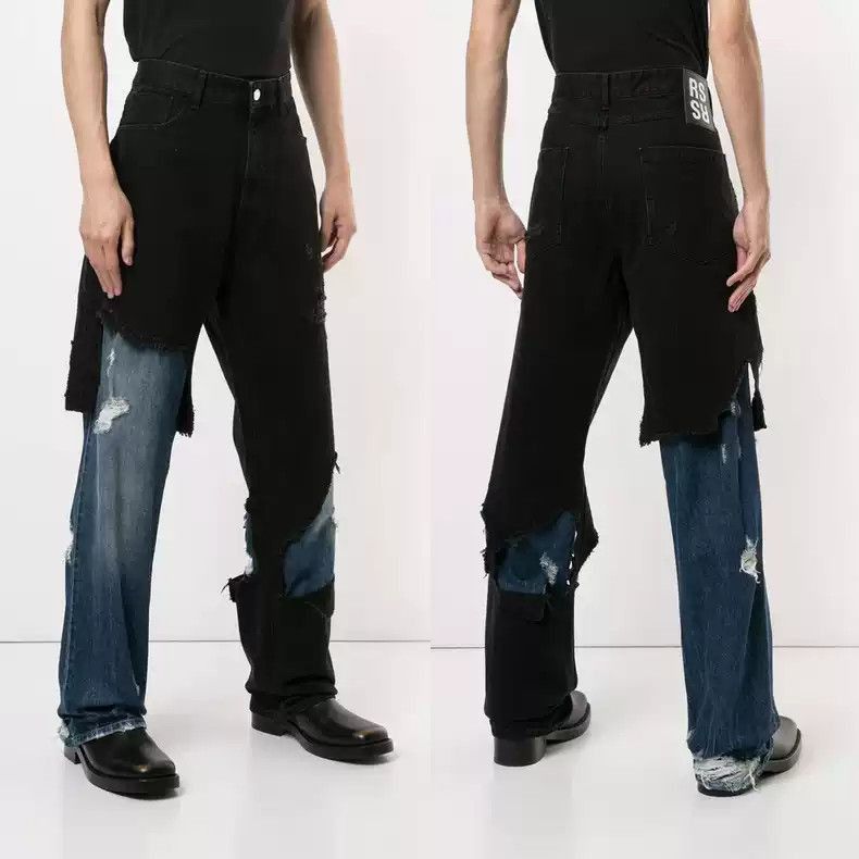 Raf Simons Raf Simons Blue-black stitching double-layer jeans Size US 29 - 2 Thumbnail