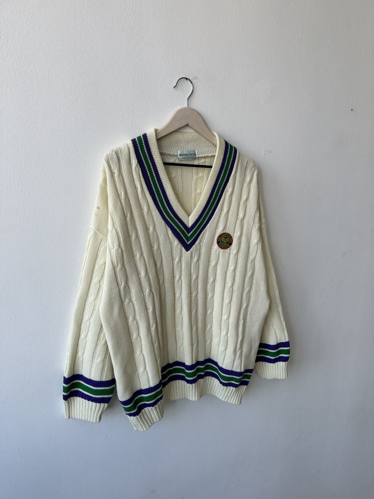 Other RARE Vintage WIMBLEDON Tennis Sweater V-Neck Cable Knit Size US L / EU 52-54 / 3 - 3 Thumbnail