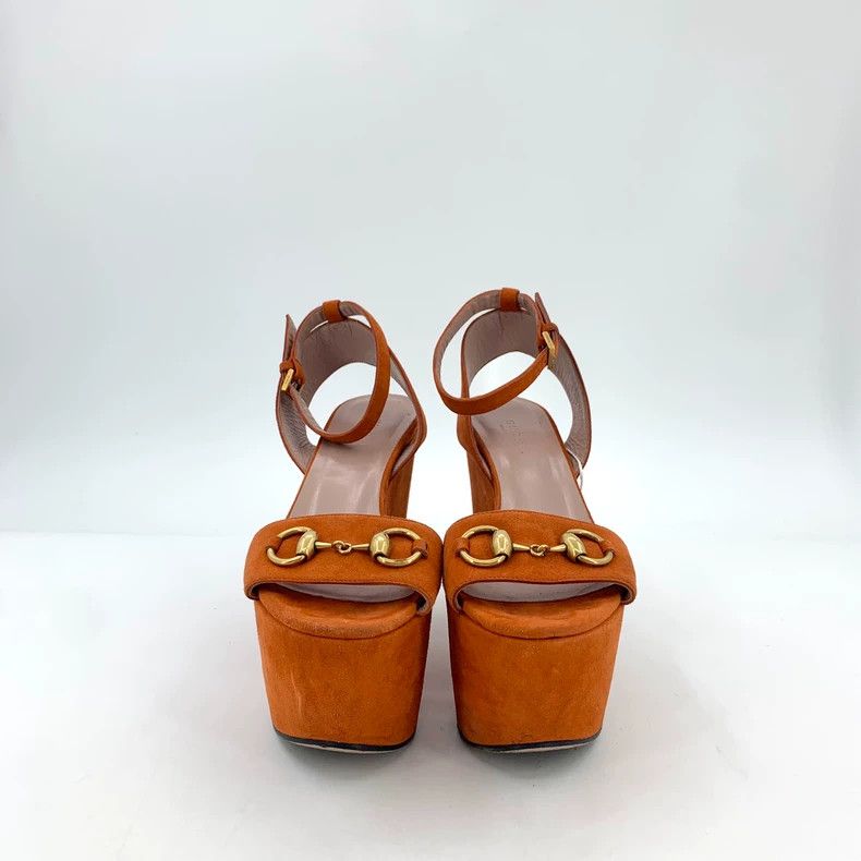 Gucci Orange horse buckle thick-soled sandals, high heels Size US 6 / IT 36 - 3 Thumbnail
