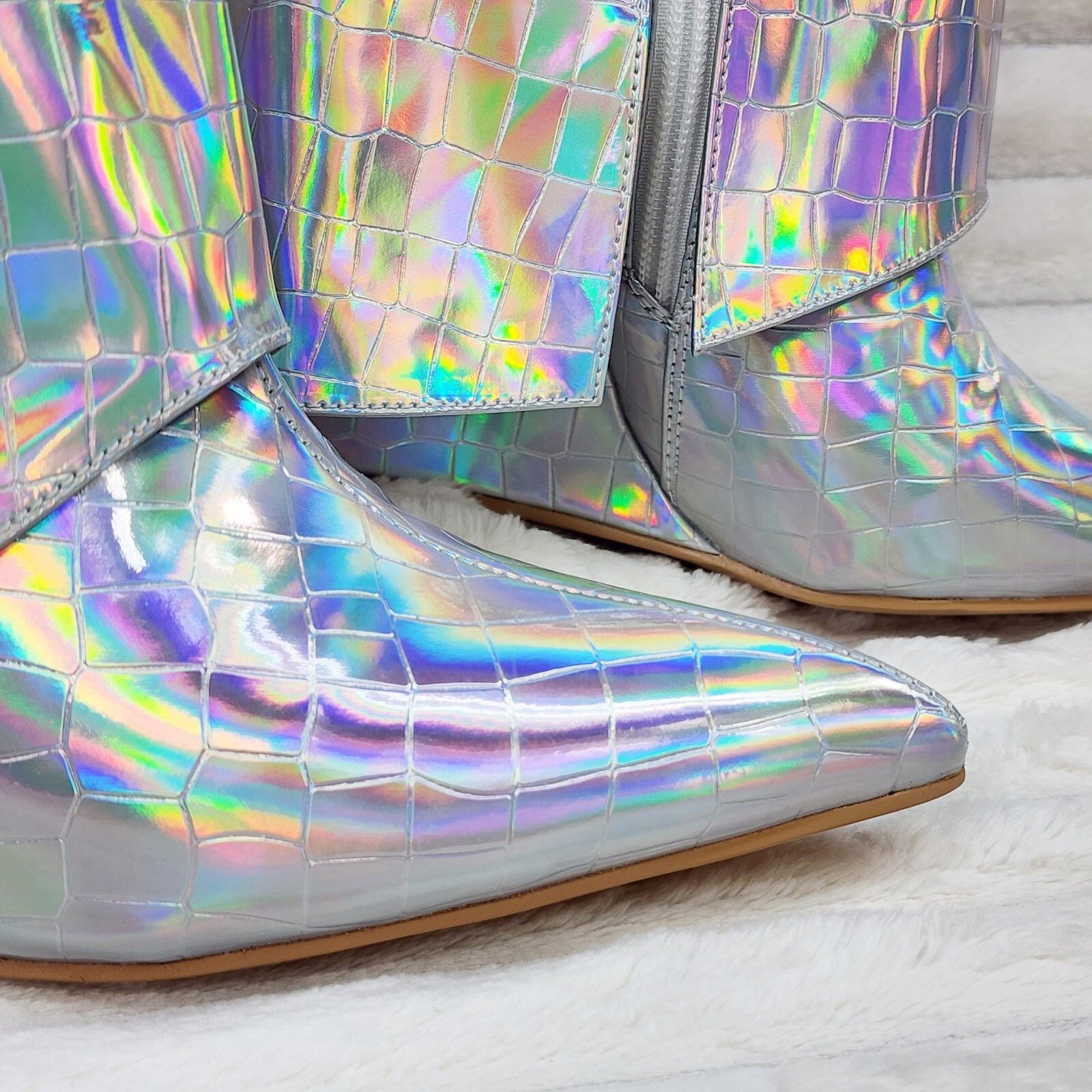 Other Vision Royal Silver Hologram Wedge Heel Fold Over Skirted An Size US 6 / IT 36 - 6 Thumbnail