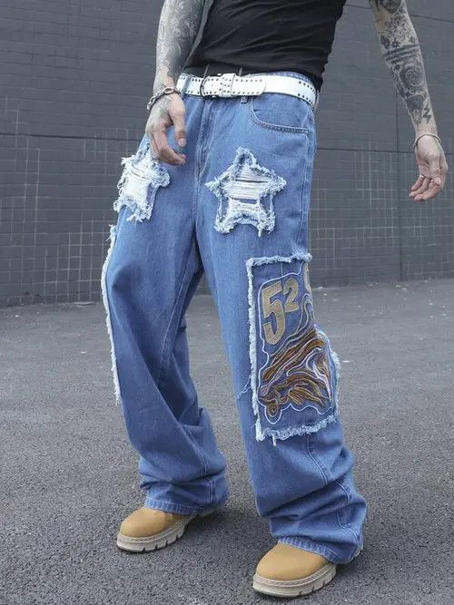 Jean Patch Skate Baggy Denim Jeans Wide leg Size US 34 / EU 50 - 1 Thumbnail
