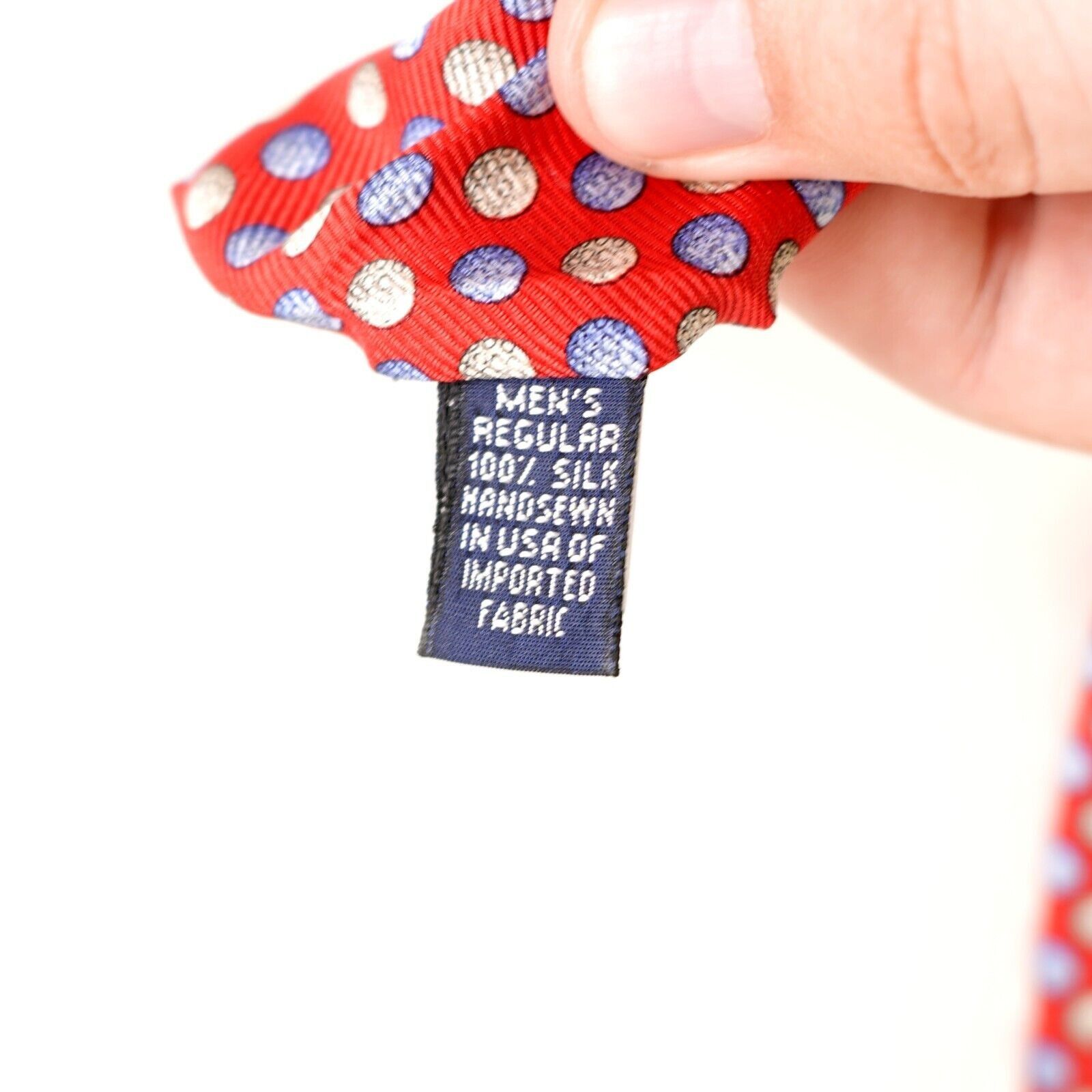 Lands' End Land's End Red Tan Blue Polka Dot Print Wide Silk Tie Size ONE SIZE - 4 Thumbnail