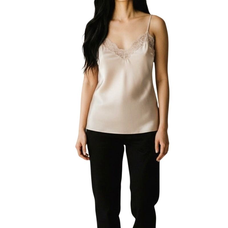 Other Skies Are Blue Cream Lace Trim Sleeveless V-Neck Cami Top Size S / US 4 / IT 40 - 1 Thumbnail