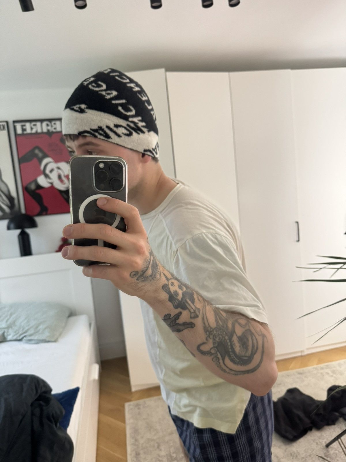 Balenciaga Balenciaga Logo Beanie Designer Black White Luxury Hat Wool Size ONE SIZE - 6 Thumbnail