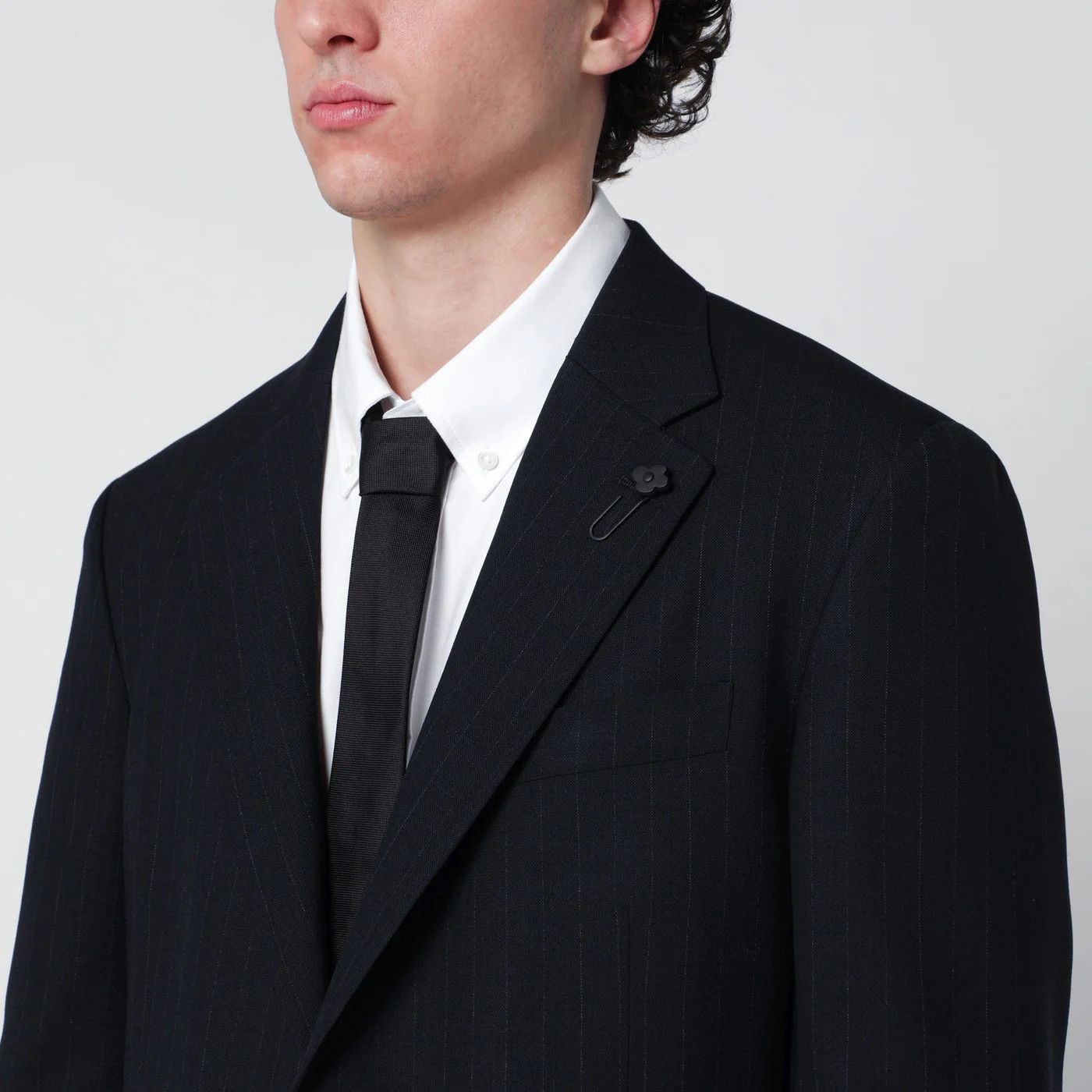 Lardini o1d2blof0526 Pinstripe Wool Single-breasted Suits Navy Blue Size US L / EU 52-54 / 3 - 4 Thumbnail