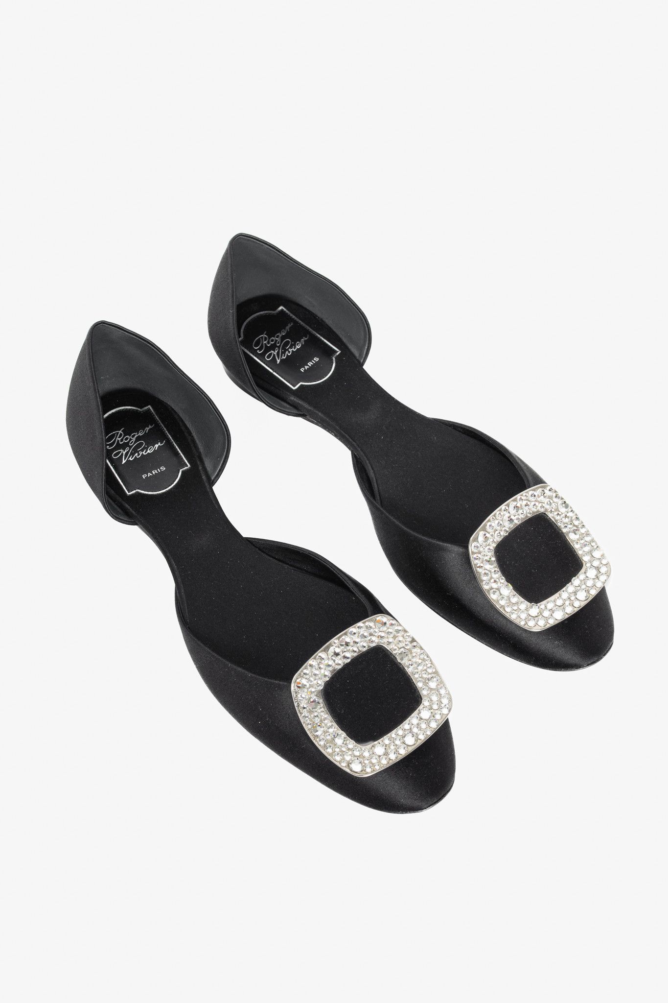 Roger Vivier Roger Vivier Chips Black Silk Strass-Buckle Flats Size US 9 / IT 39 - 1 Thumbnail
