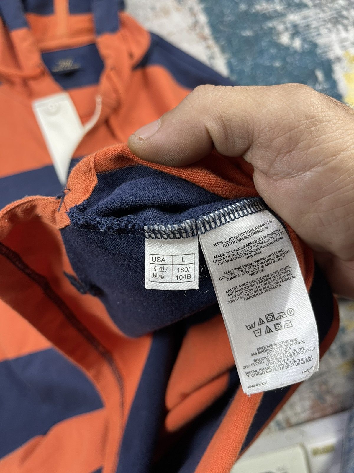 Brooks Brothers Brooks Brothers Stripe Orange Back Hit Hoodie Shirts Size US L / EU 52-54 / 3 - 11 Thumbnail