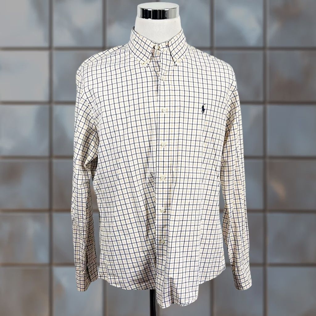 Polo Ralph Lauren Polo Ralph Lauren XL Custom Fit Shirt Button-Down Plaid 100% Cotton Yellow Blue Mens Size US XL / EU 56 / 4 - 1 Thumbnail