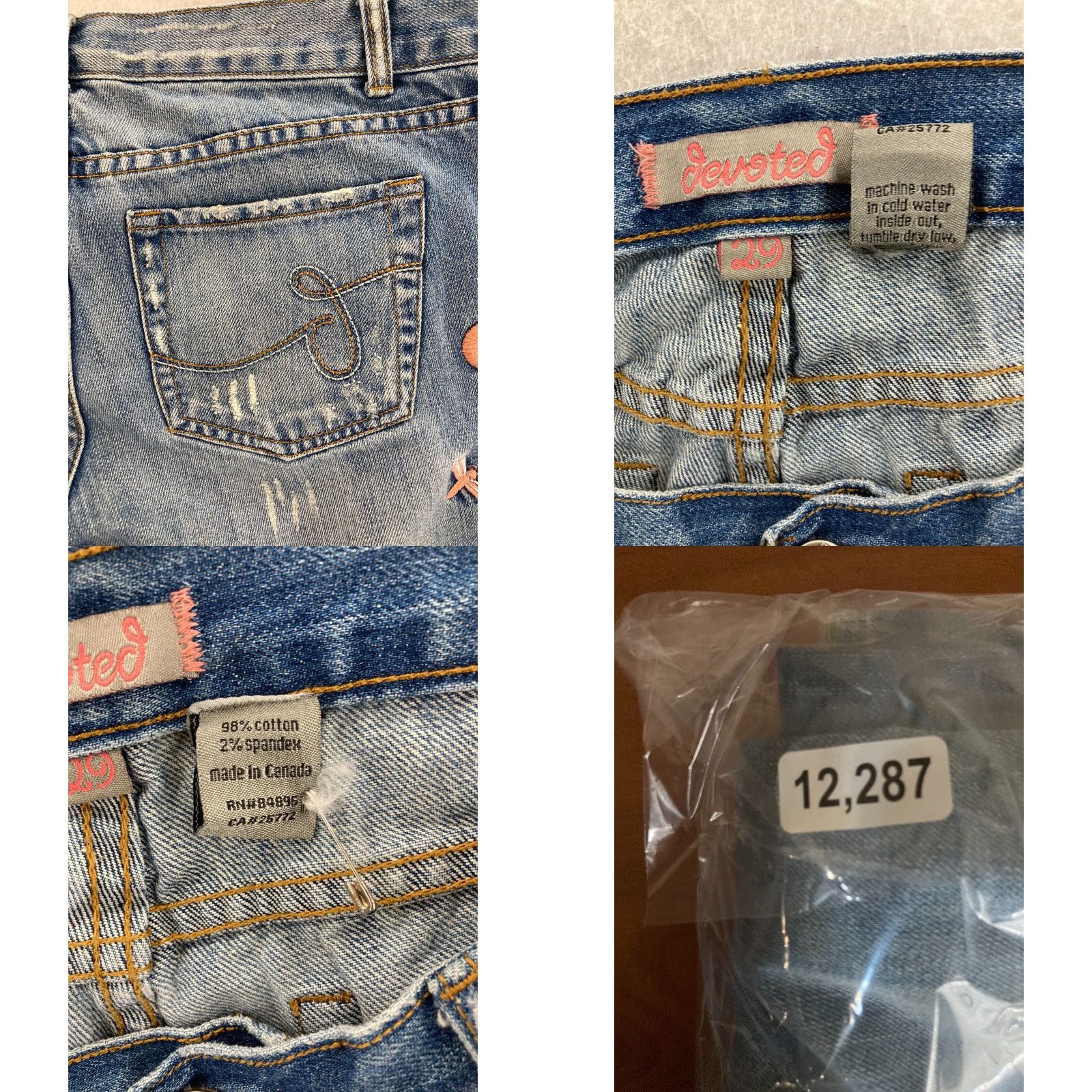 Vintage Devoted Jeans Women's Bootcut 29 Blue Denim with Embroidered Pockets Regular Fit Size 29" - 8 Thumbnail