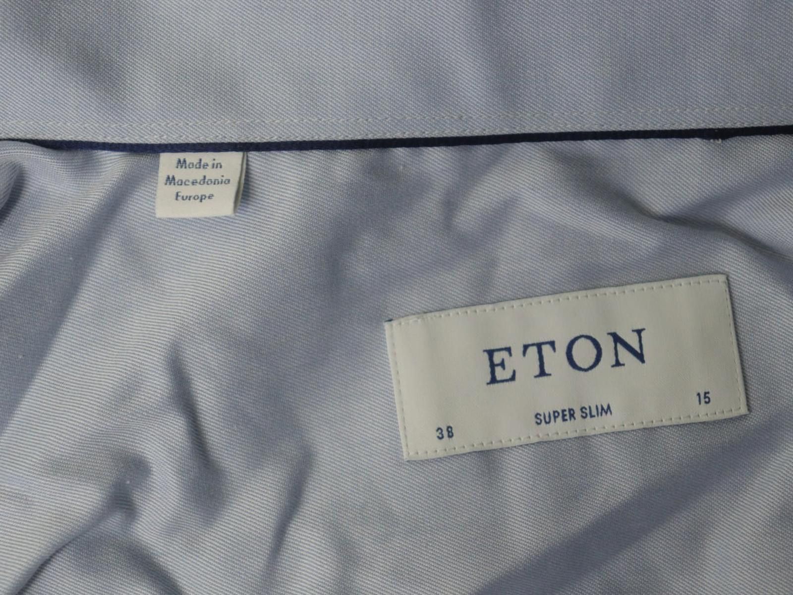 Eton Eton Blue 100% Cotton Collared Slim Fit Shirt Size 38 Size 38R - 8 Thumbnail