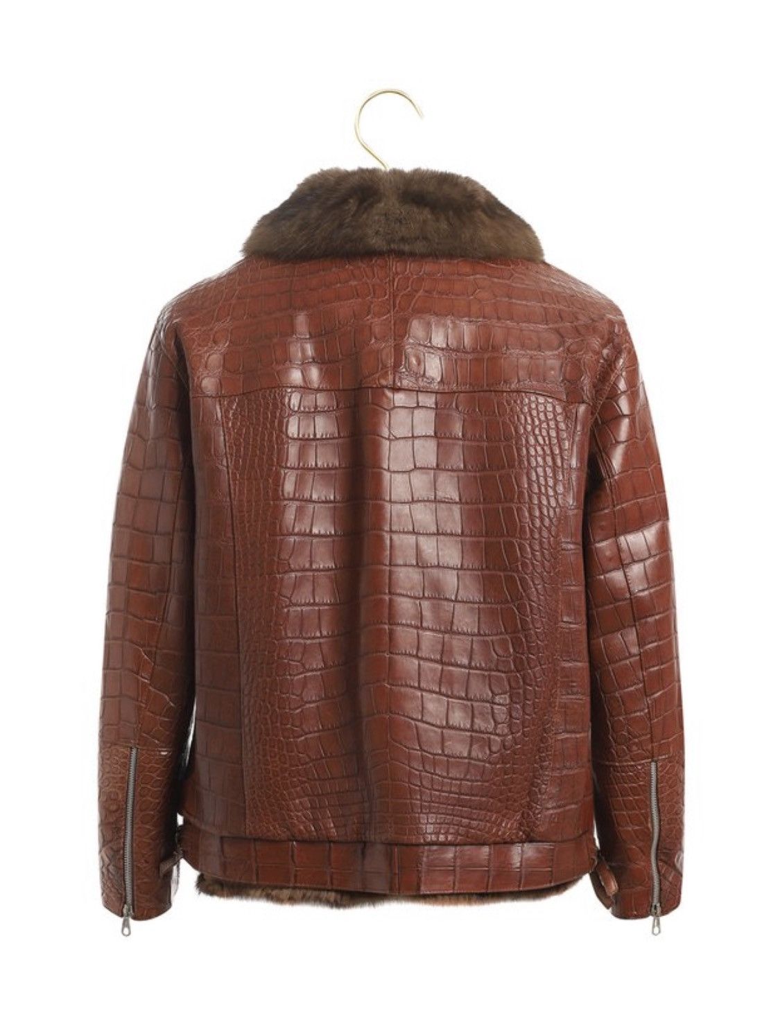 Brioni Brioni Leather Crocodile Effect Fur Detail Brown Jacket Size US XXL / EU 58 / 5 - 2 Thumbnail