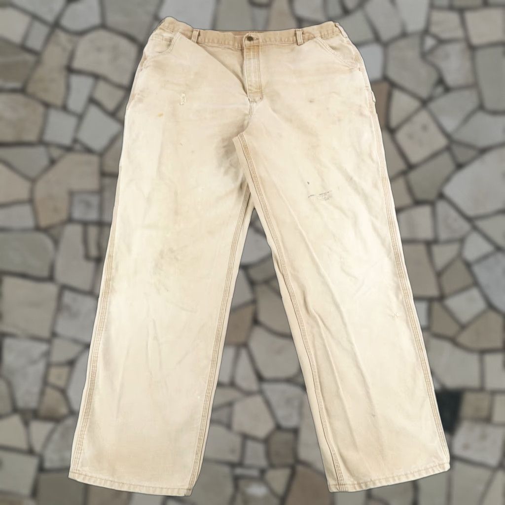 Carhartt VINTAGE Carhartt Pants Mens 42x34 Tan Beige Canvas Distressed Carpenter Workwear Casual Size US 41 - 1 Thumbnail