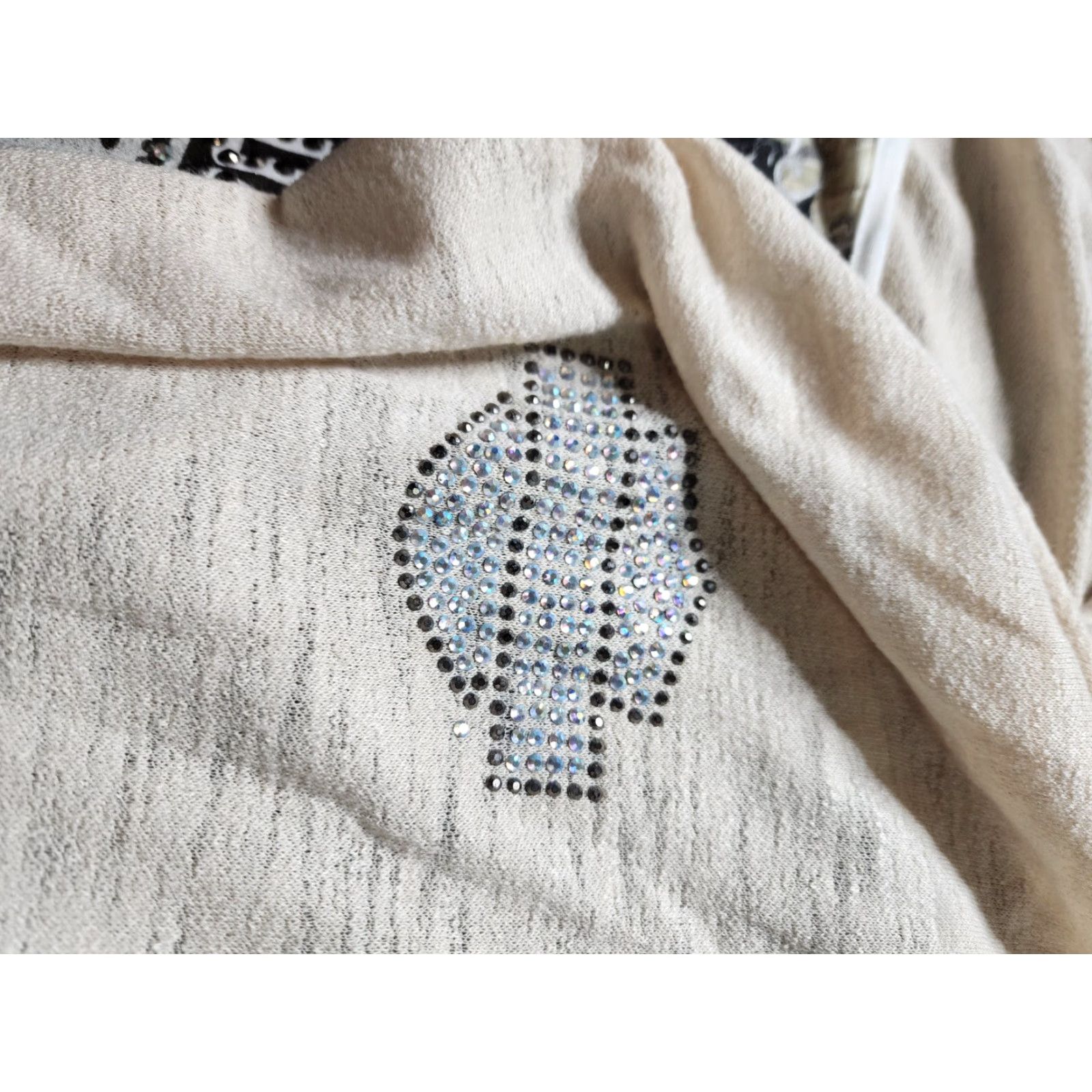 Harley Davidson VINTAGE Harley-Davidson Women's Cardigan Sweater 2-in-1 Open Lace Rhinestone Long Sleeve Beige 90s Motorcycle Oversized Size L / US 10 / IT 46 - 3 Thumbnail