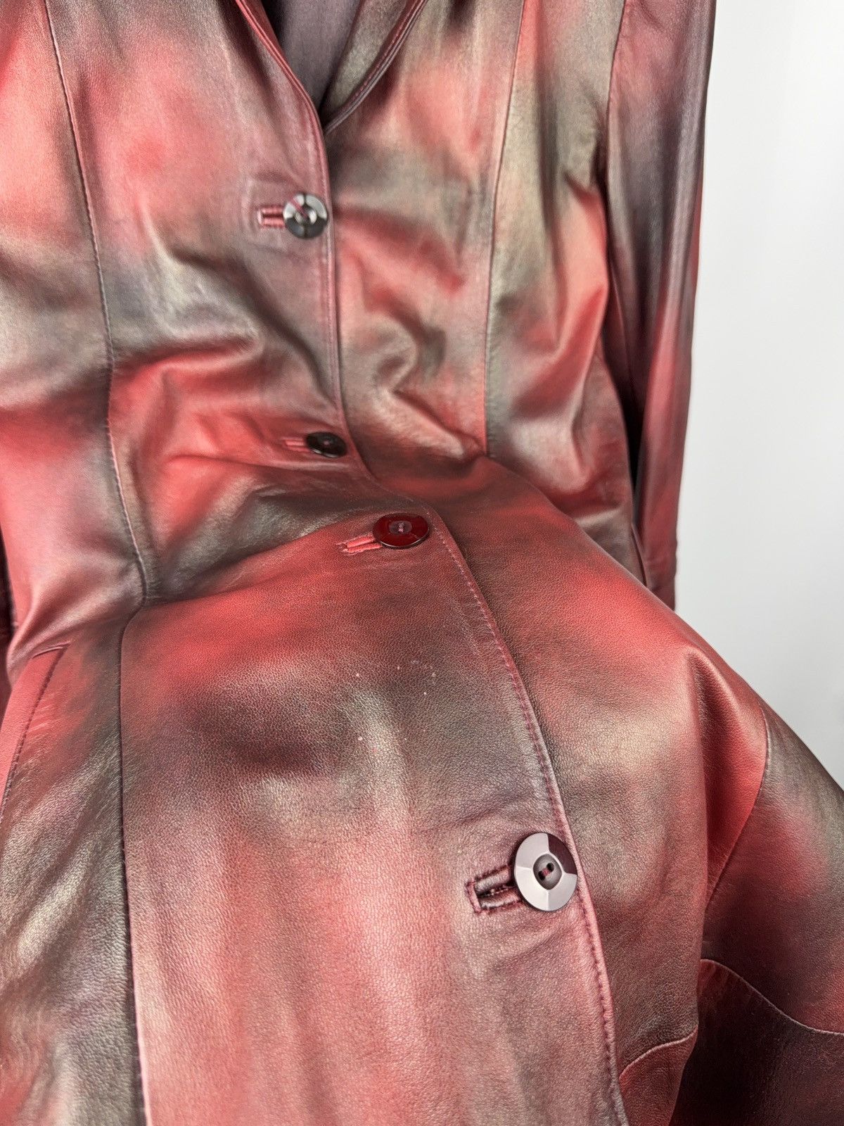 Japanese Brand 90s Y2K Avant-Garde Leather Coat Red Gradient Japan Western Size S / US 4 / IT 40 - 8 Thumbnail