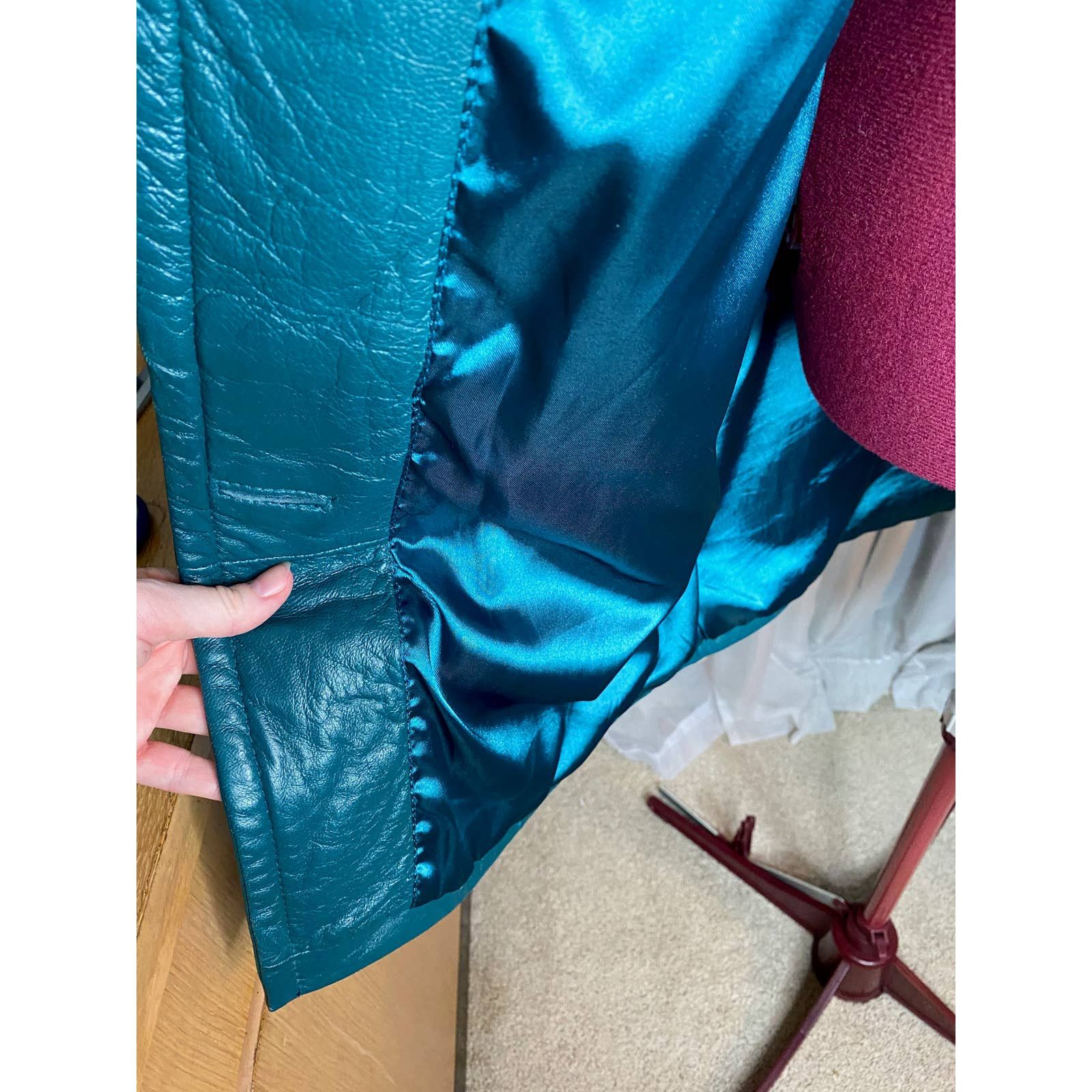 Vintage leather Jacket coat Jaqueline Ferrar teal green blue gold Size US M / EU 48-50 / 2 - 11 Thumbnail
