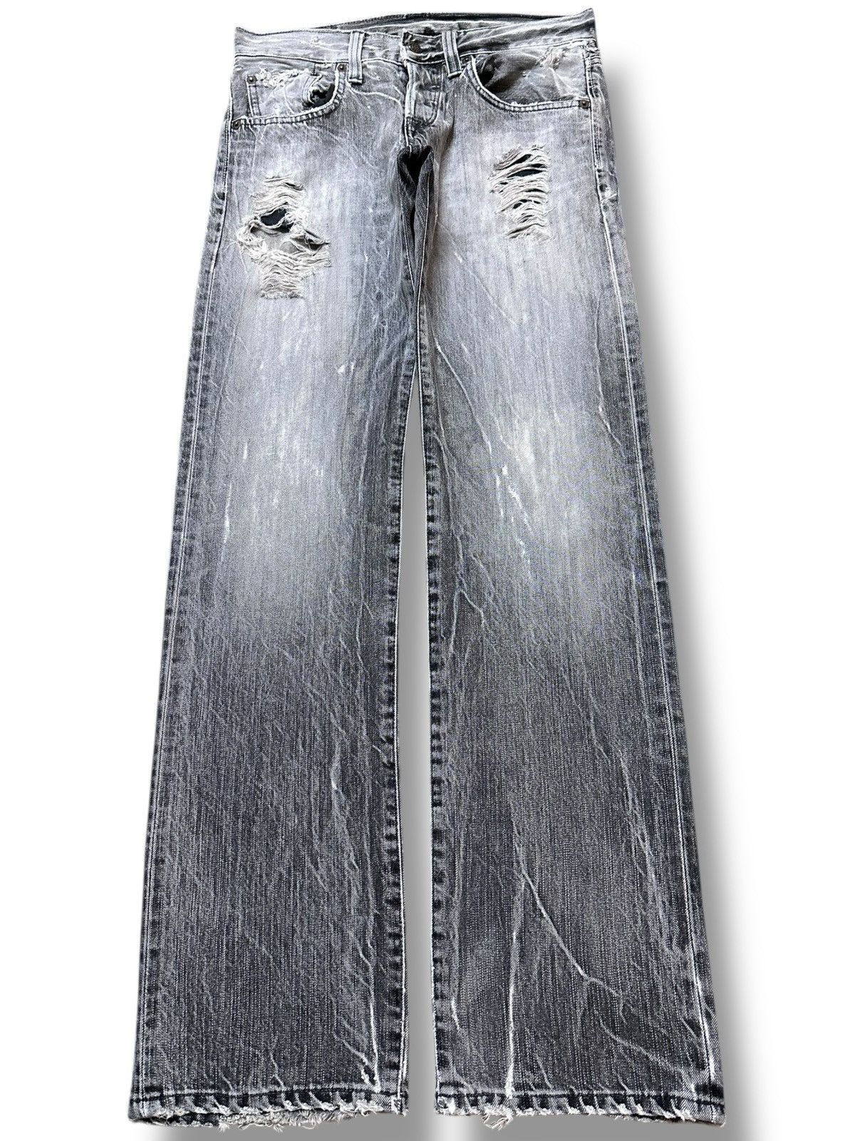 Vintage Edwin Black Faded Ripped Grunge Distressed Denim