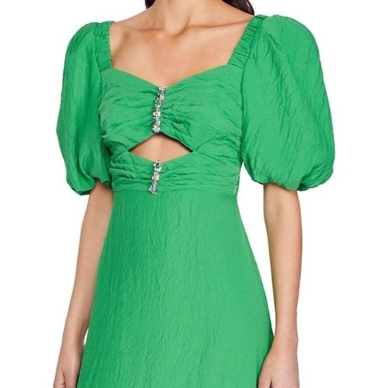 Sandro NWT! Sandro Elegant Green Puff Sleeve Dress, Size 40 Size M / US 6-8 / IT 42-44 - 3 Thumbnail