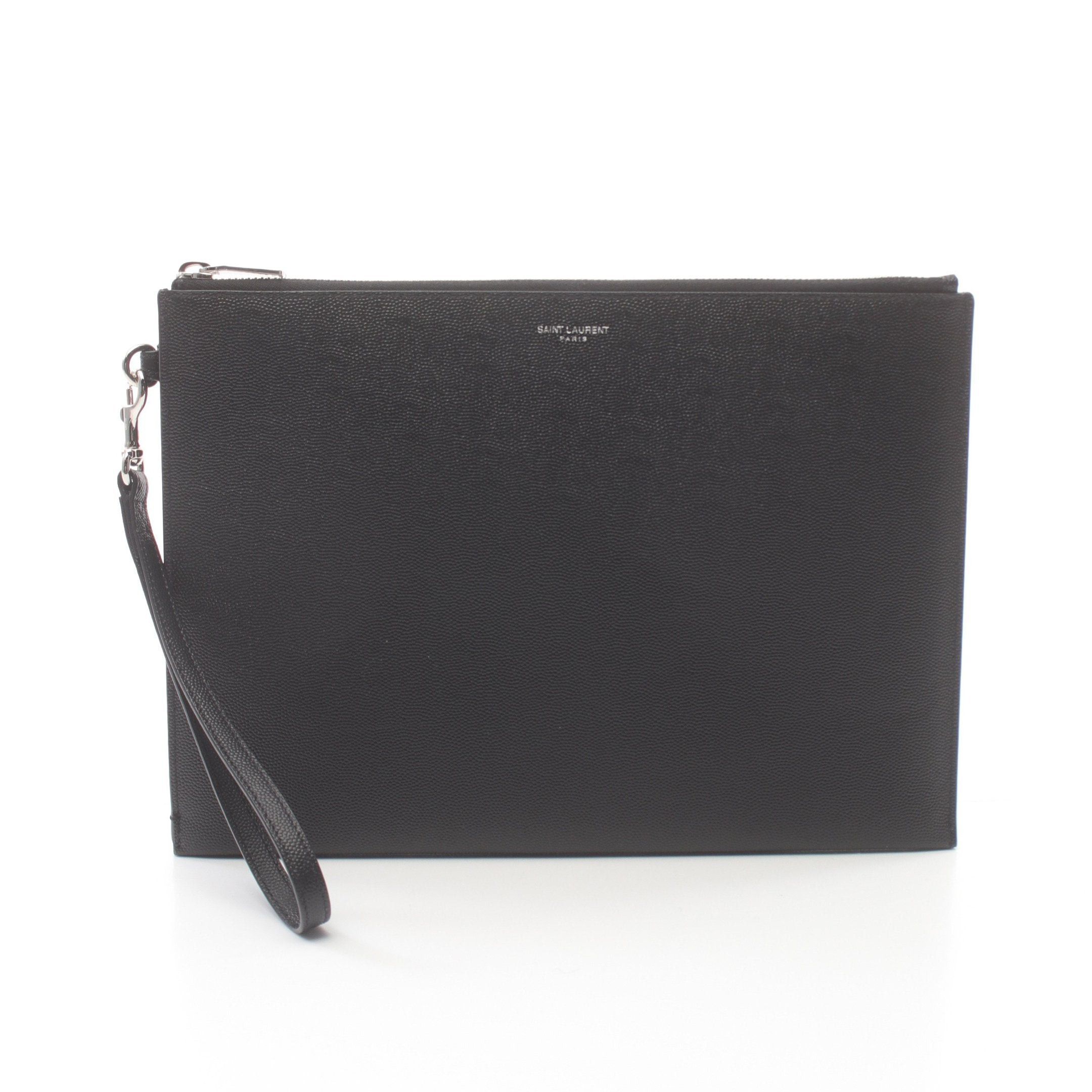 Yves Saint Laurent Yves Saint Laurent Clutch Bag Leather Black Logo Size ONE SIZE - 1 Thumbnail