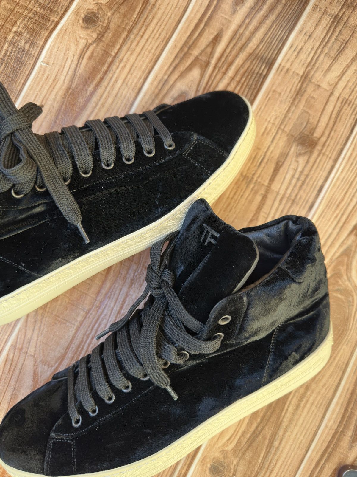 Tom Ford Tom Ford Russel Black Velvet Hi Top Sneaker Size US 12.5 / EU 45-46 - 9 Thumbnail