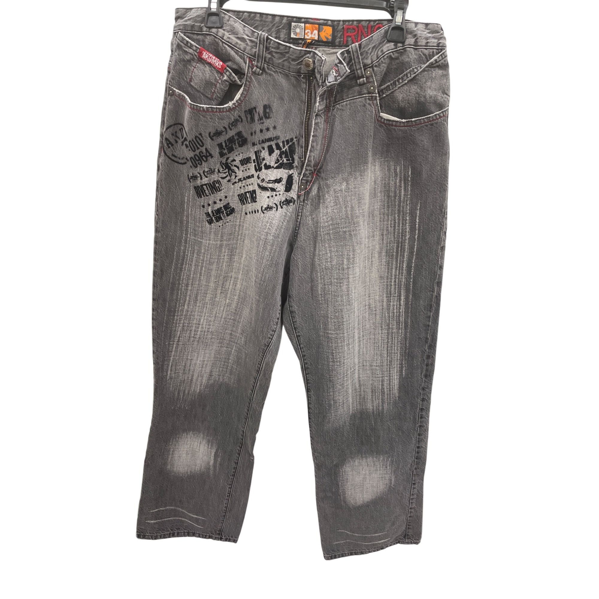 Akademiks Akademiks Mens Distressed Gray Graphic Wide-Leg Jeans Size 3 Size US 34 / EU 50 - 18 Thumbnail