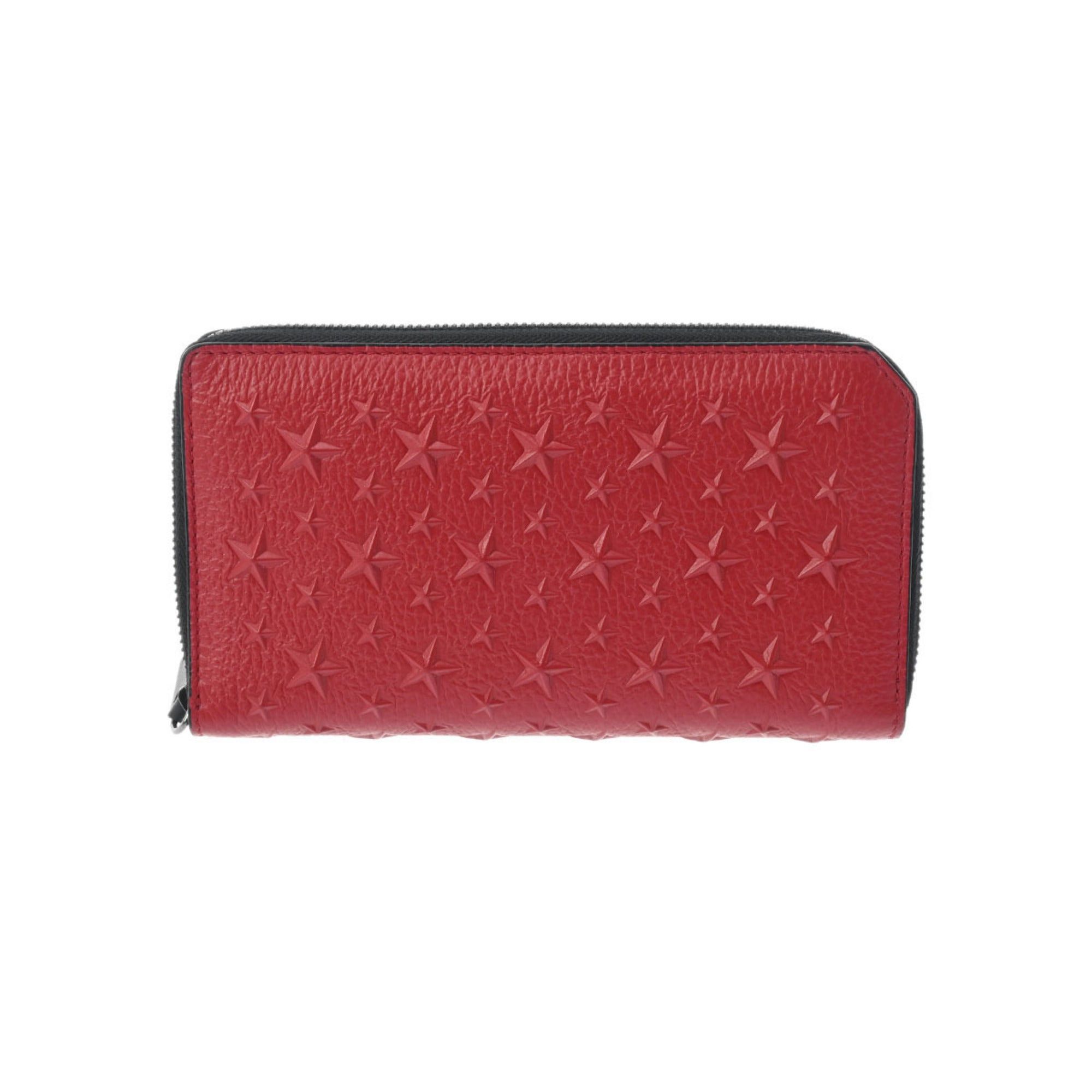 image of Jimmy Choo Carnaby Star Embossed Red Black Unisex Leather Long Wallet, Women's