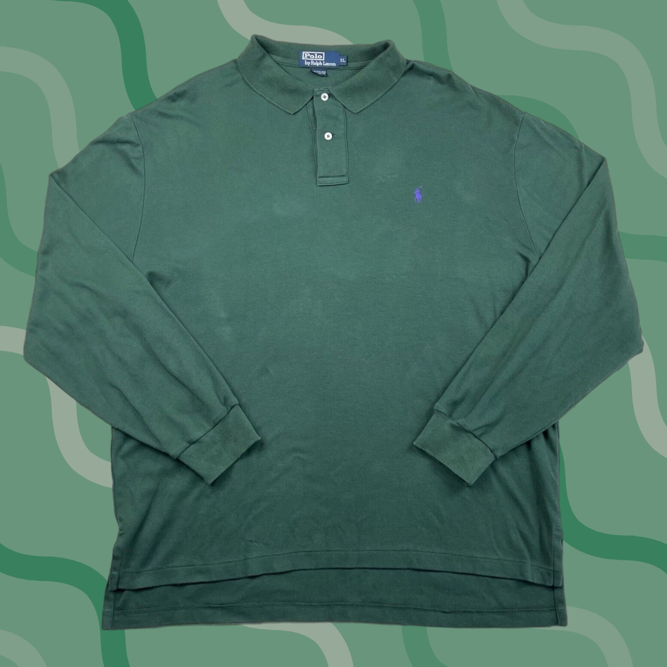 Polo Ralph Lauren VINTAGE Ralph Lauren Polo Green Shirt Mens XL Long Sleeve Rugby Pony Solid Golf Polo Shirt Size US XL / EU 56 / 4 - 1 Thumbnail