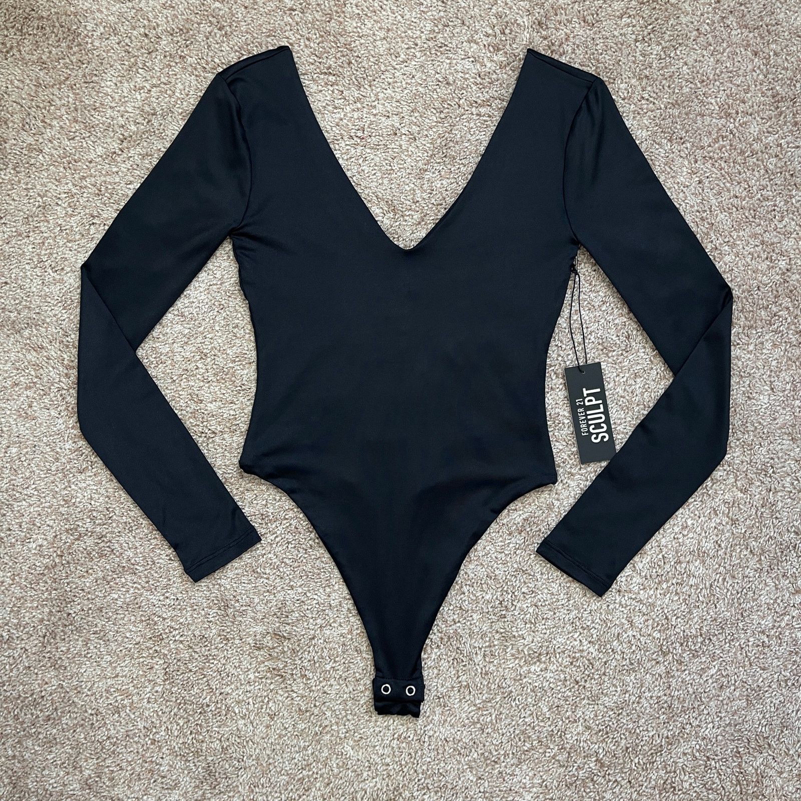 Forever 21 Forever 21 Black Contour Sculpt Satin Thong Bodysuit NWT XS Size XS / US 0-2 / IT 36-38 - 15 Thumbnail
