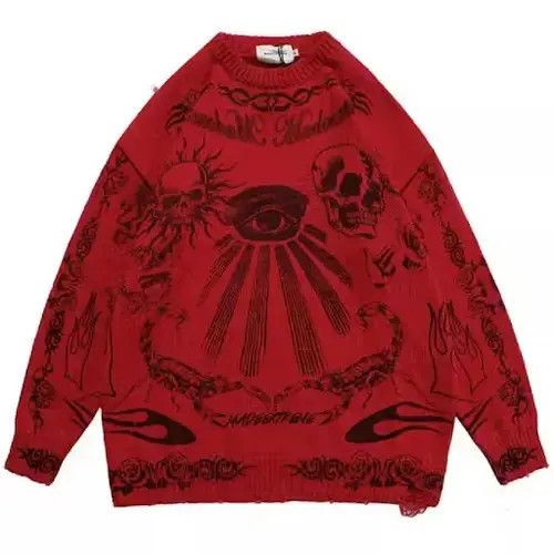 Japanese Brand × Vintage Demonic Print Knitwear Sweater Size US L / EU 52-54 / 3 - 4 Thumbnail