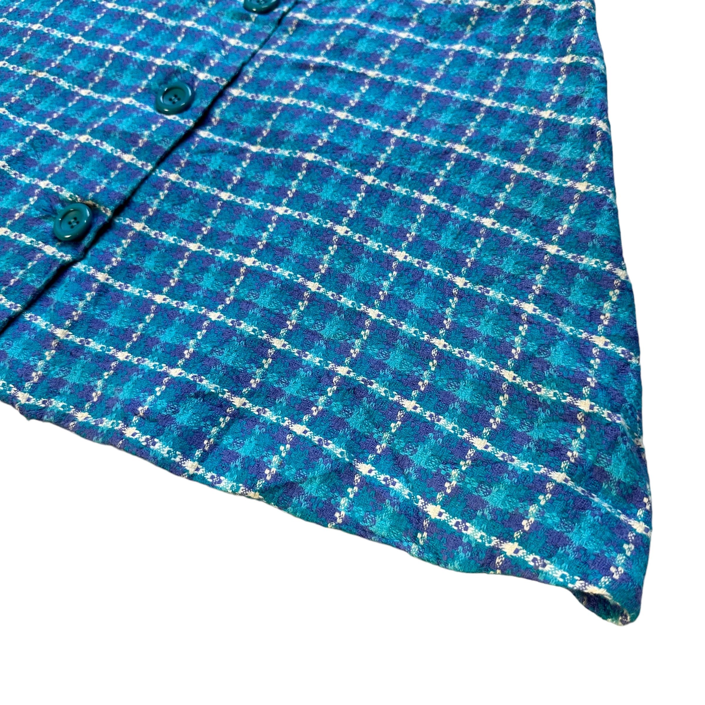 Japanese Brand ALGONQUINS Blue Tweed Tartan Mini Skirts #A33-0753 Size 25" / US 0 / IT 36 - 3 Thumbnail