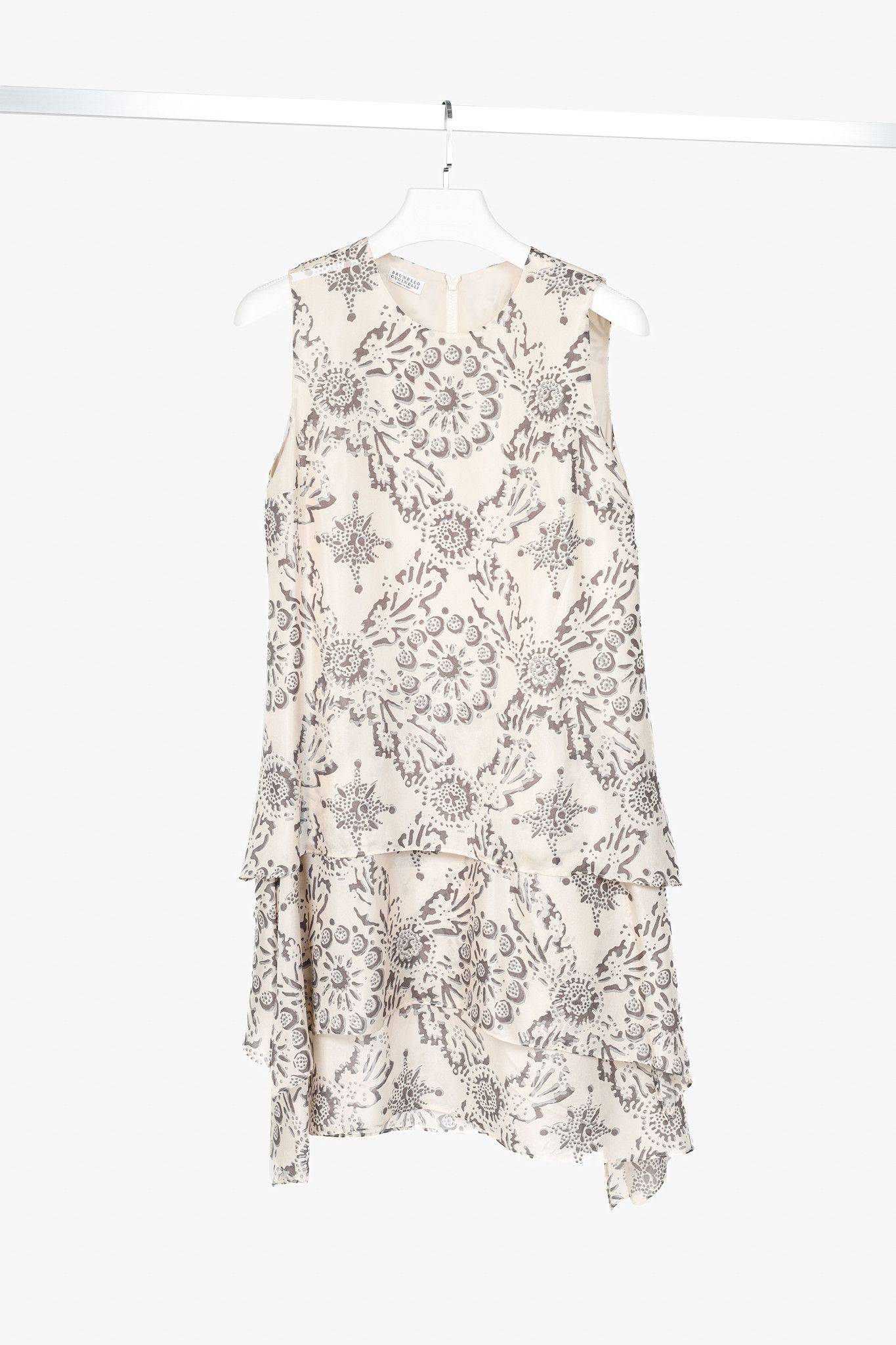 Brunello Cucinelli Brunello Cucinelli SS/20 Printed Silk Tiered Mini Dress Size L / US 10 / IT 46 - 1 Thumbnail