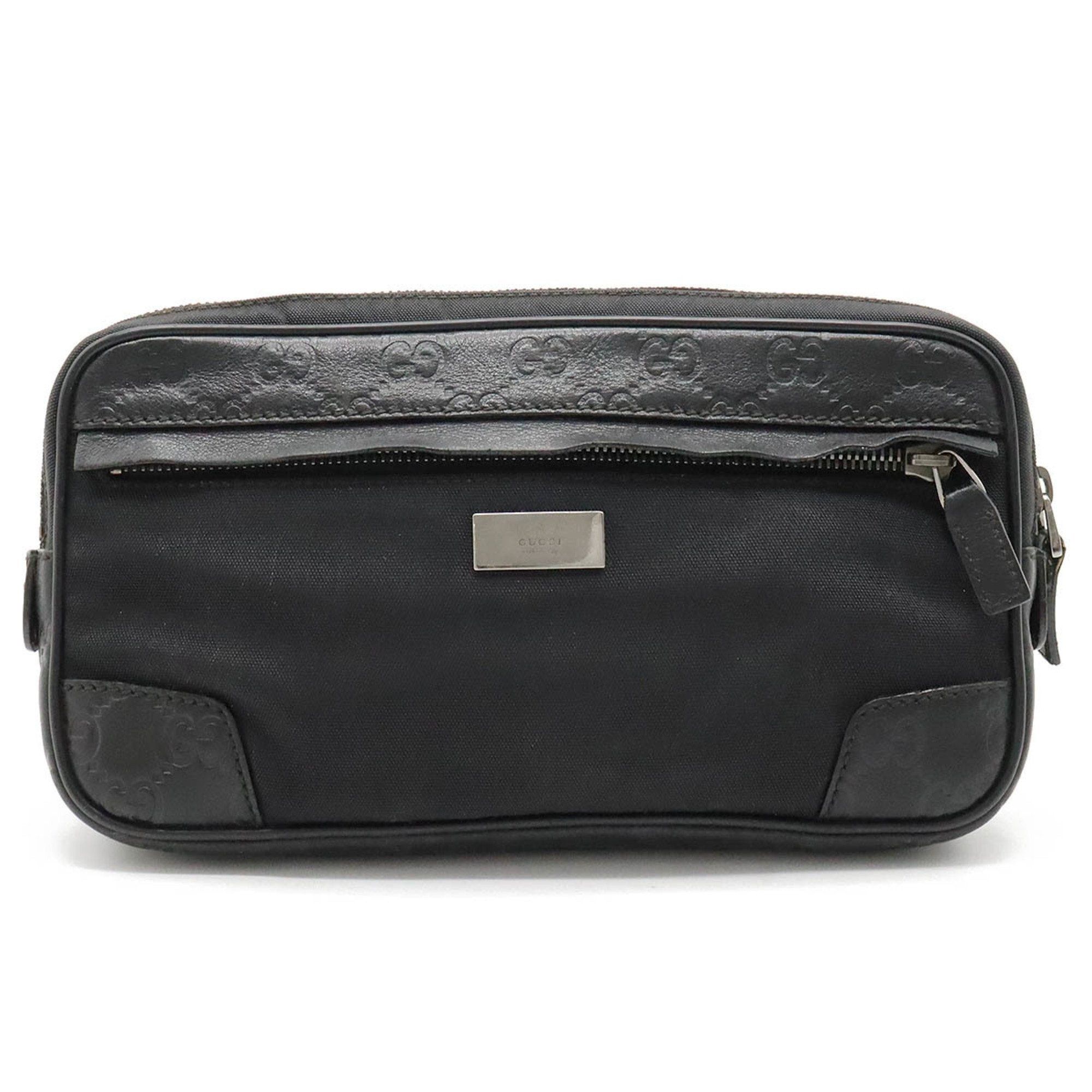 image of Gucci Sima Waist Bag Pouch Body Hip Nylon Canvas Leather Black 162417, Women's