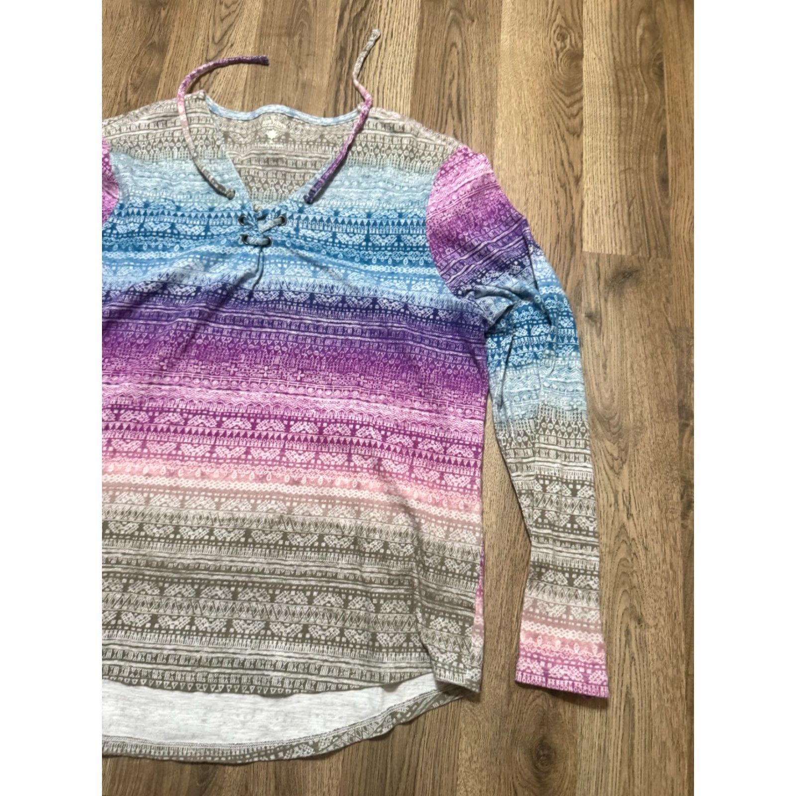 Vintage Ruff Hewn Shirt Women's XL Long Sleeve V-Neck Purple Blue Red Brown Shirt Size XL / US 12-14 / IT 48-50 - 4 Thumbnail